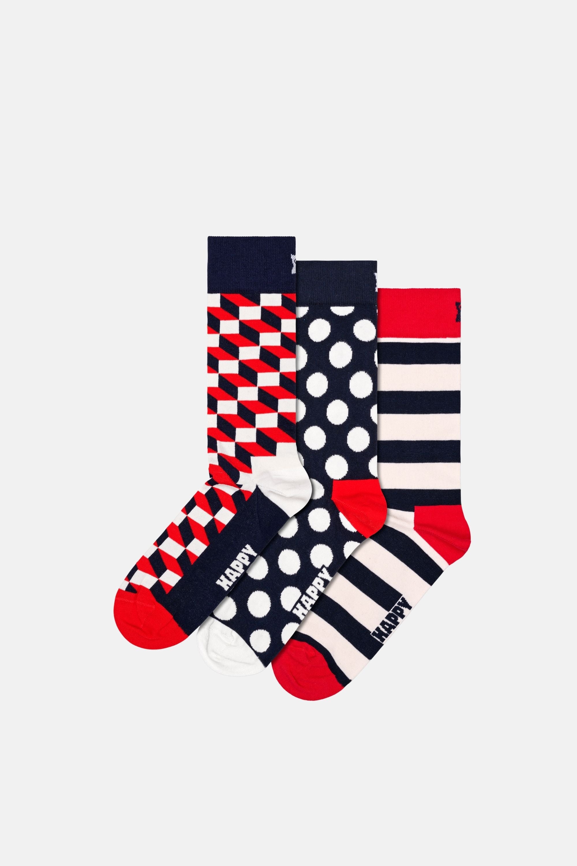 Happy Socks - Lacivert 3Lü Klasik Desenli Pamuklu Çorap Seti