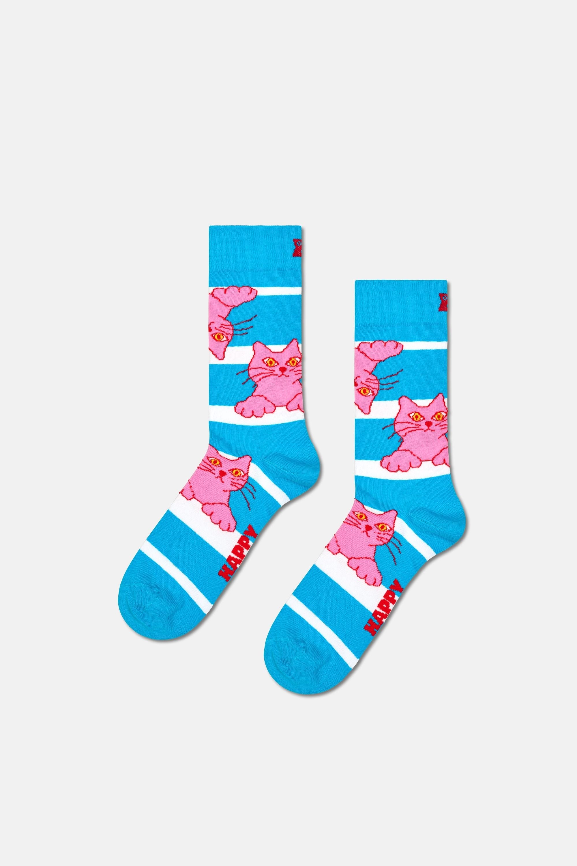 Happy Socks - Çok Renkli Kedi Desenli 2Li Pamuklu Çorap Seti