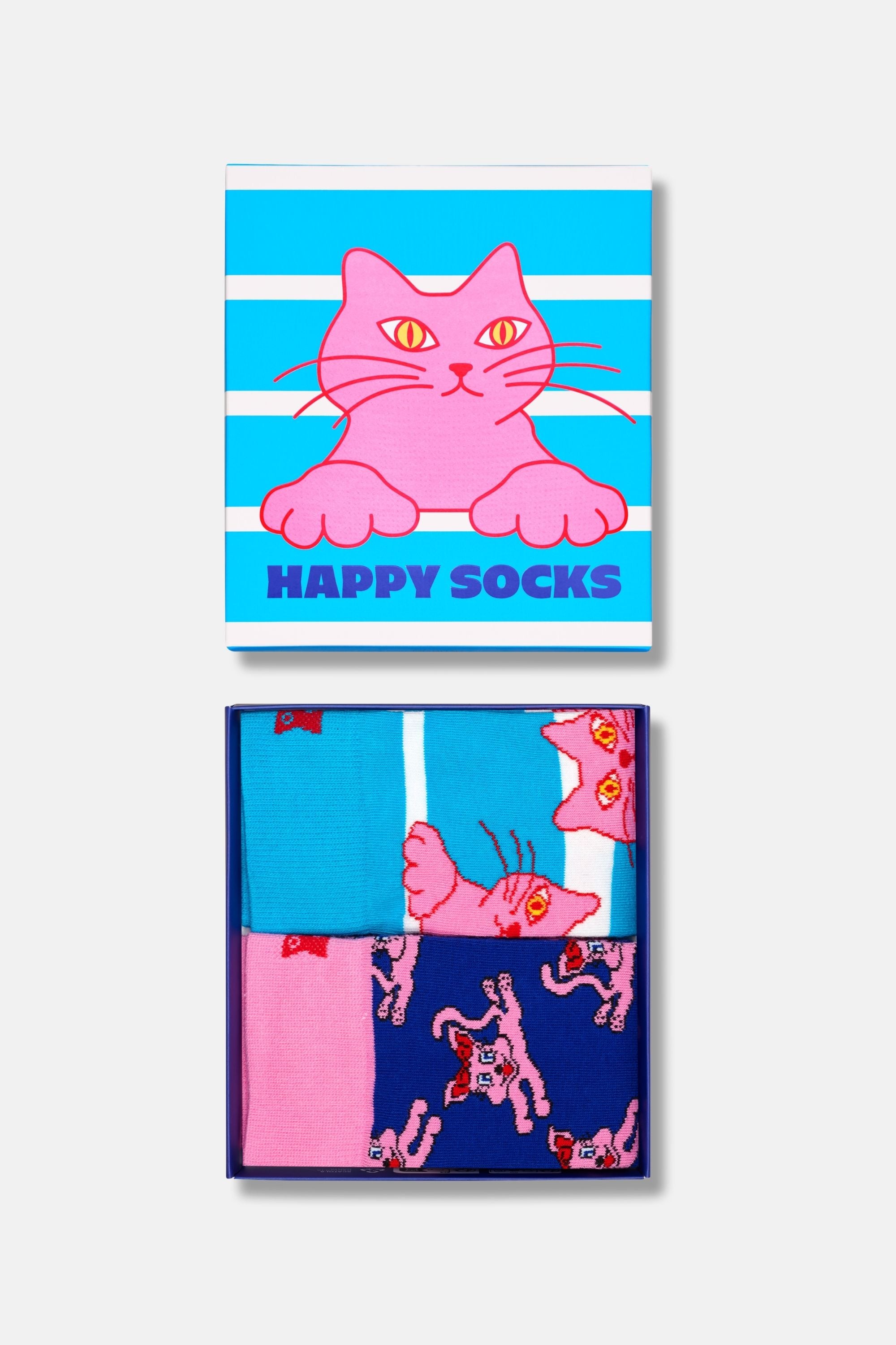 Happy Socks - Çok Renkli Kedi Desenli 2Li Pamuklu Çorap Seti