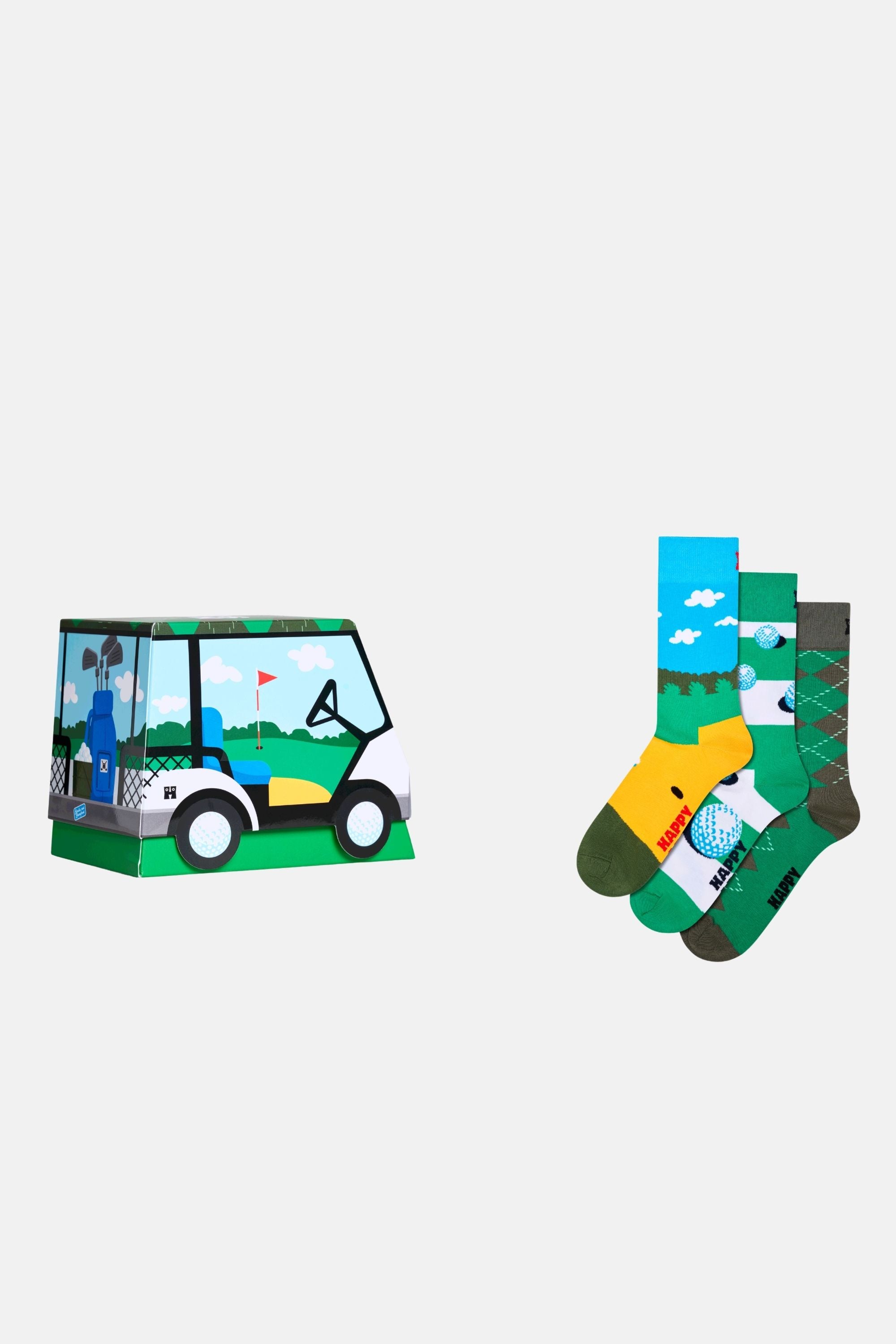 Happy Socks - Çok Renkli Golf Desenli 3Lü Pamuklu Çorap Seti