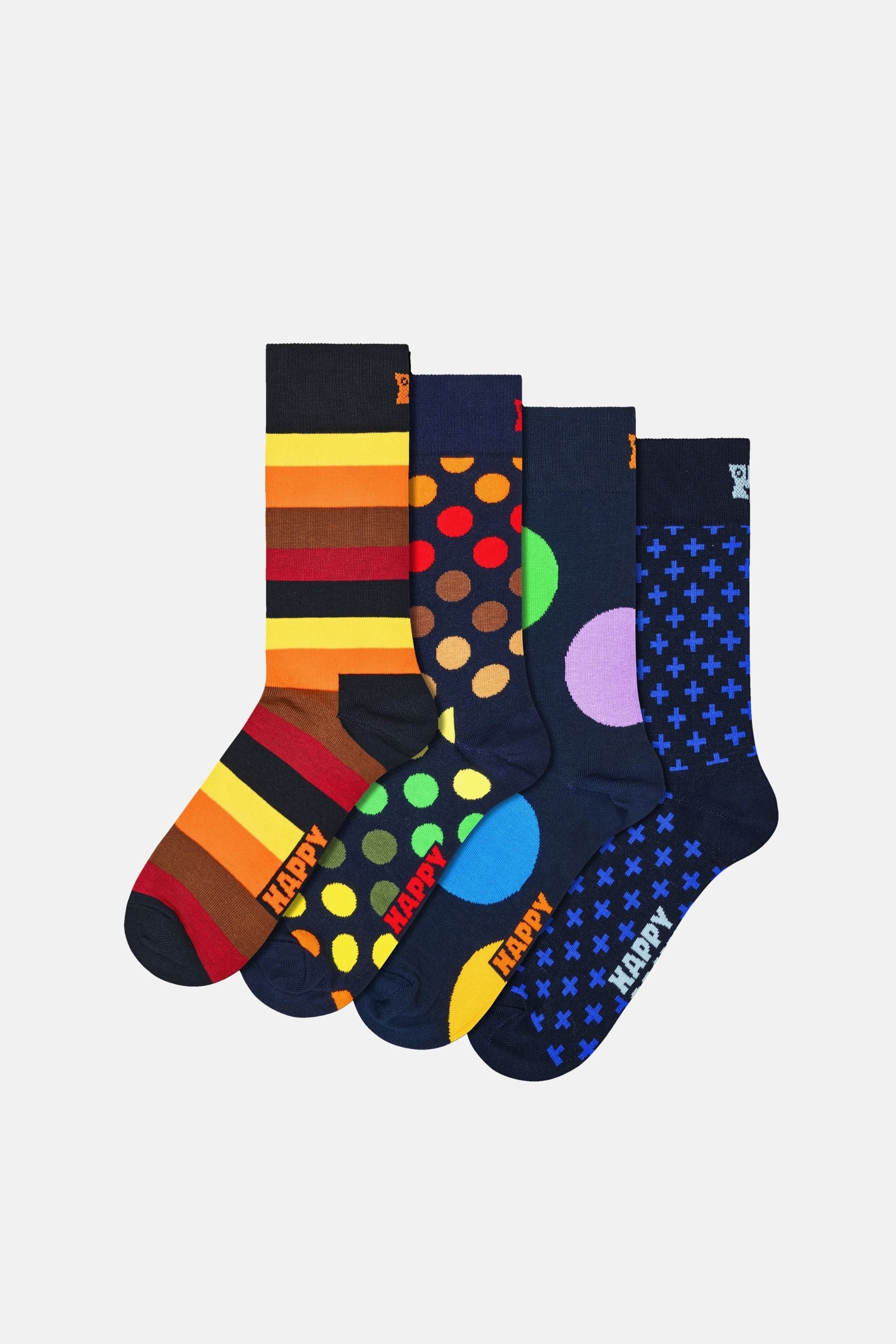 Happy Socks - Çok Renkli Geometrik Desenli 4Lü Pamuklu Çorap Seti