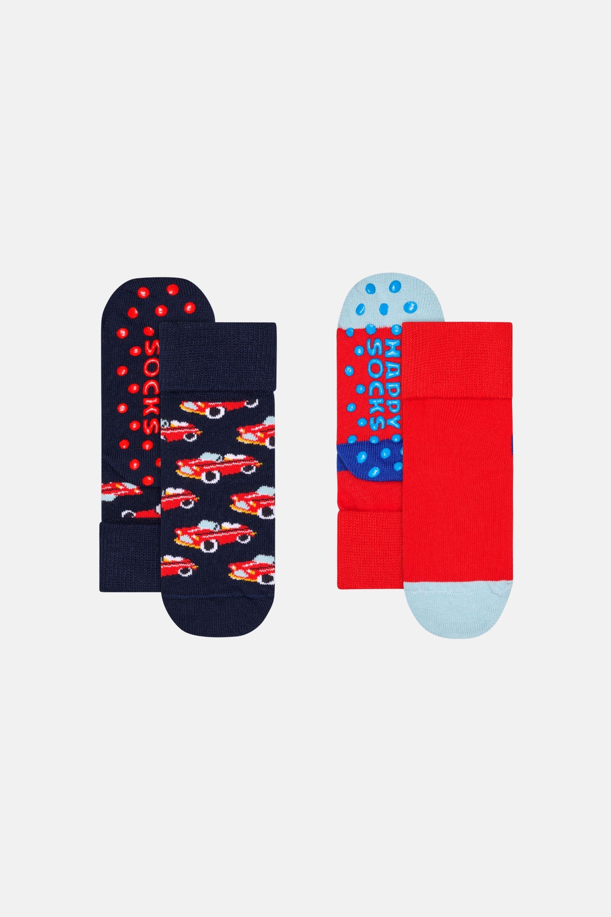 Happy Socks - Çocuk Araba Desenli Kaydırmaz 2'li Çorap Seti