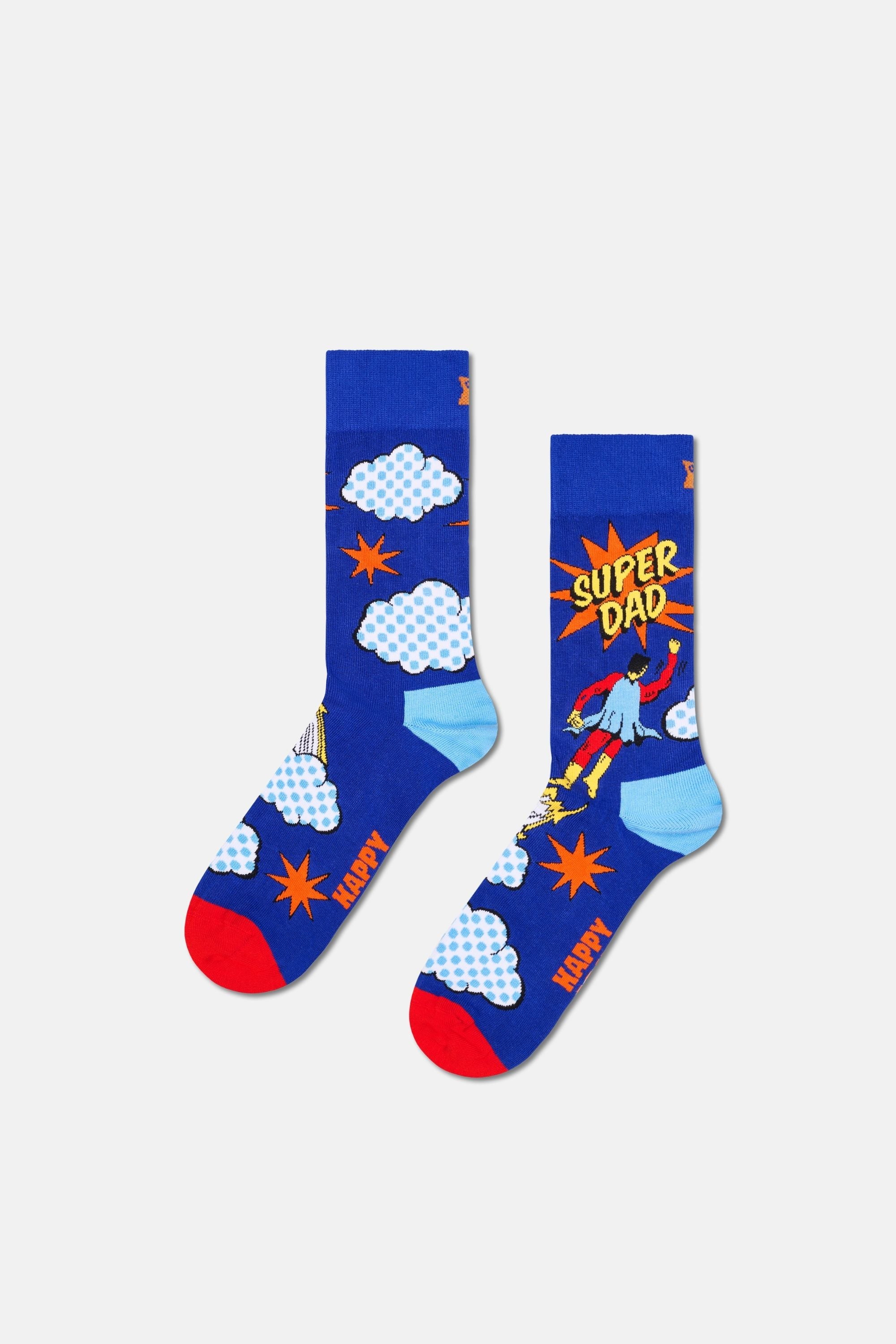 Happy Socks - Mavi Süper Baba Desenli 1Li Pamuklu Çorap Seti