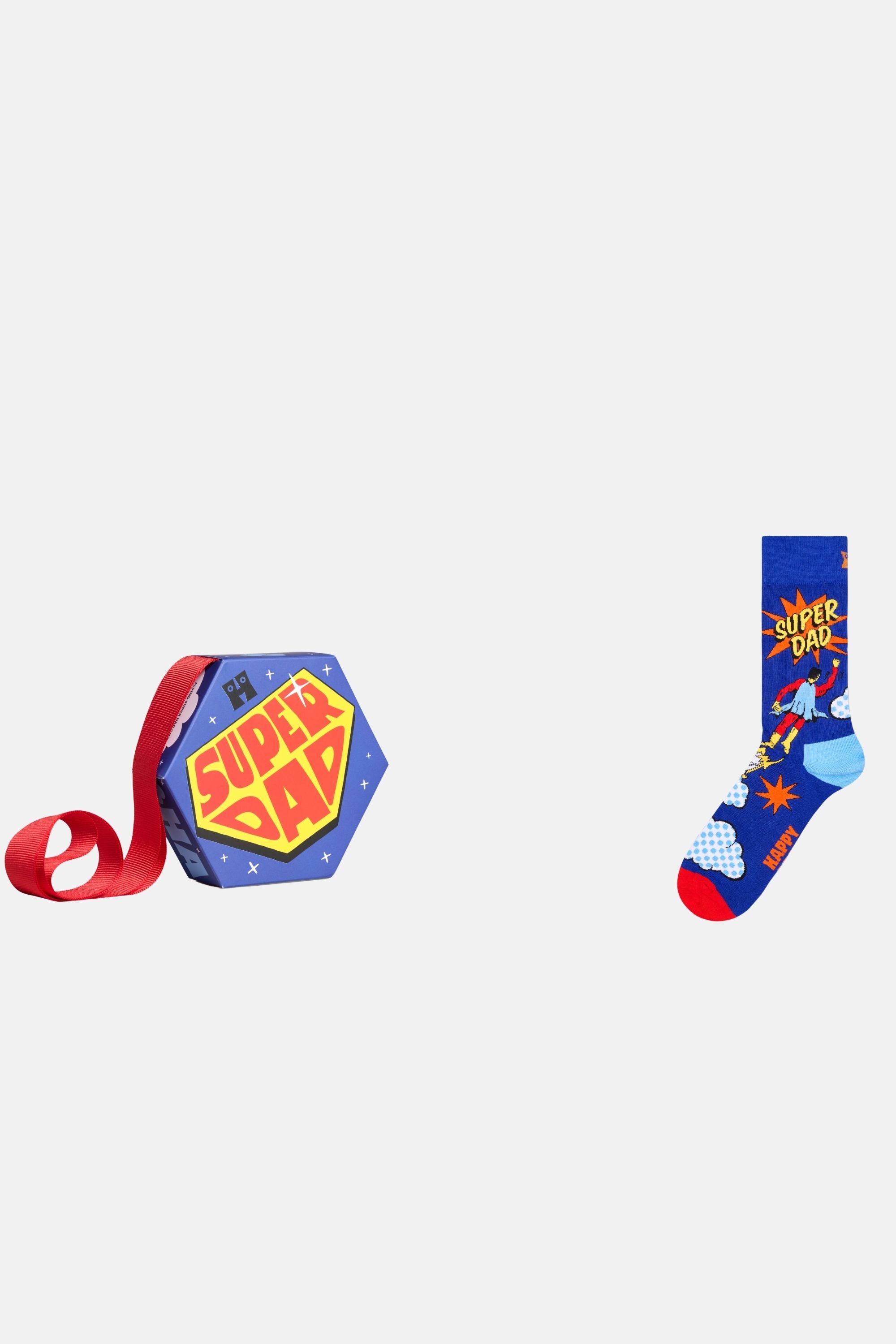 Happy Socks - Mavi Süper Baba Desenli 1Li Pamuklu Çorap Seti
