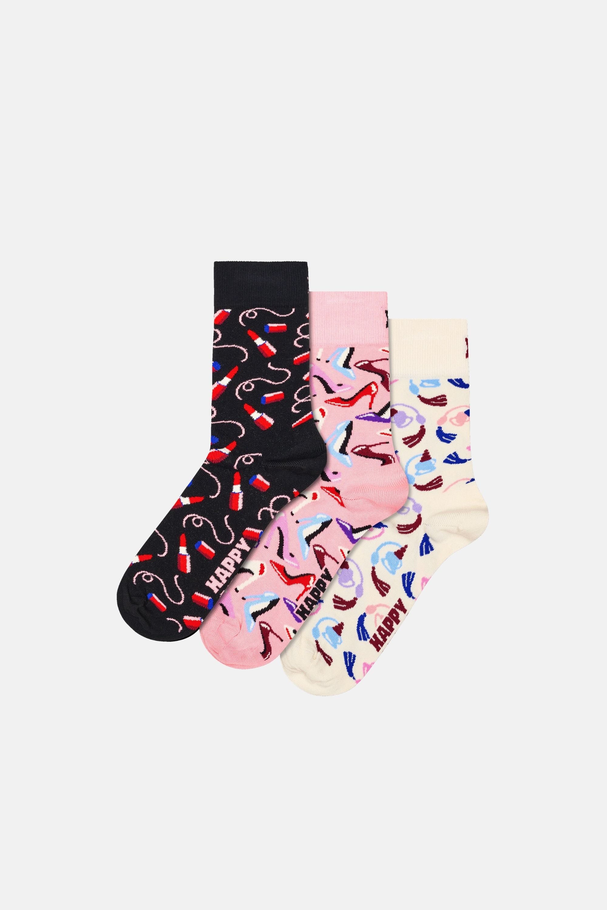 Happy Socks - Çok Renkli 3Lü Parti Desenli Pamuklu Çorap Seti