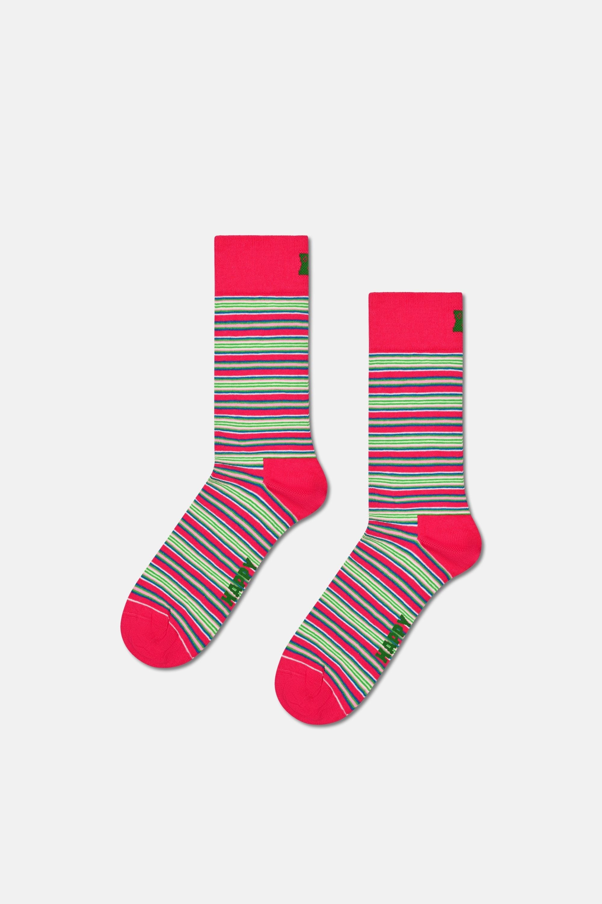 Happy Socks - Çok Renkli Çizgi Desenli 3Lü Pamuklu Çorap Seti
