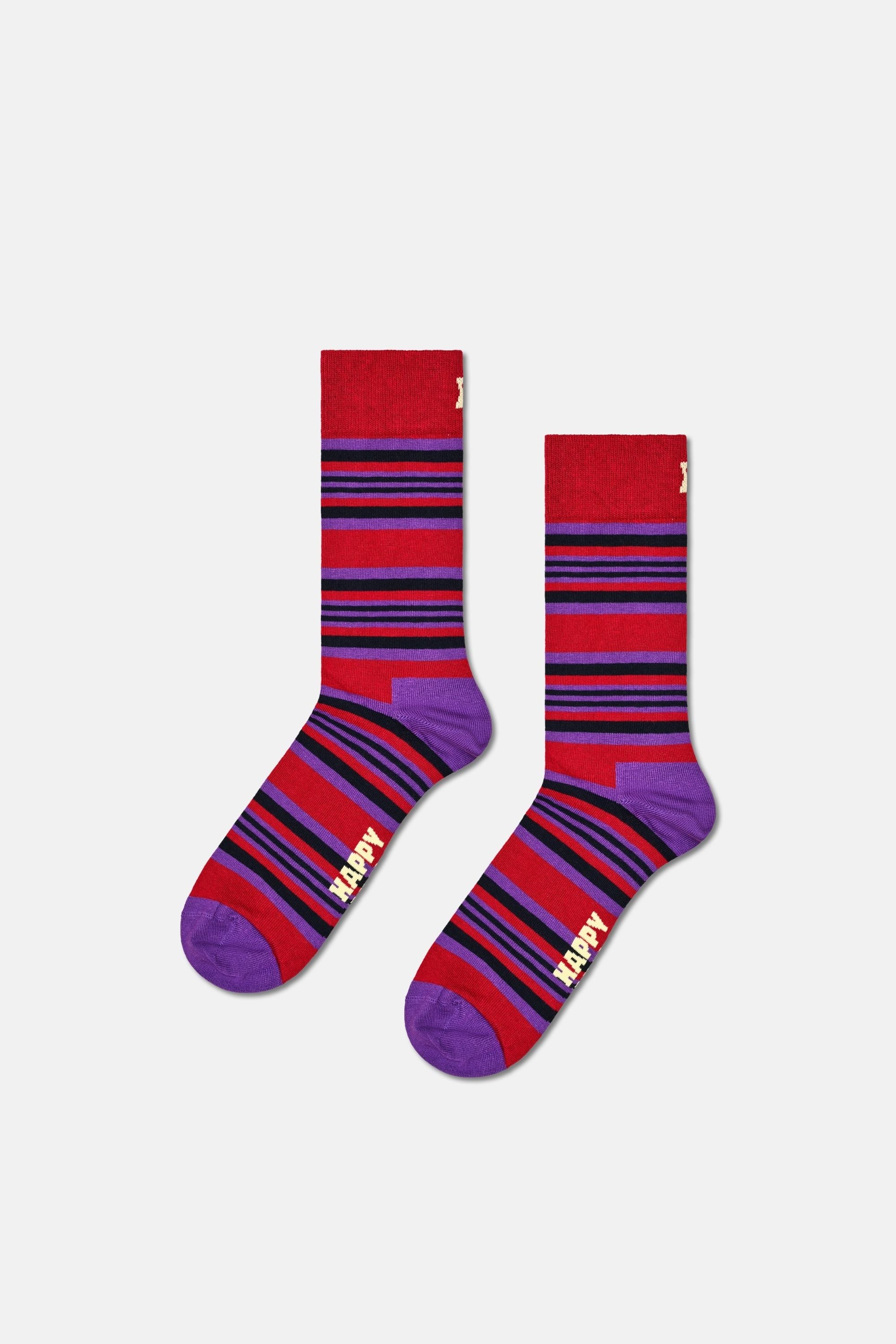 Happy Socks - Çok Renkli Çizgi Desenli 3Lü Pamuklu Çorap Seti