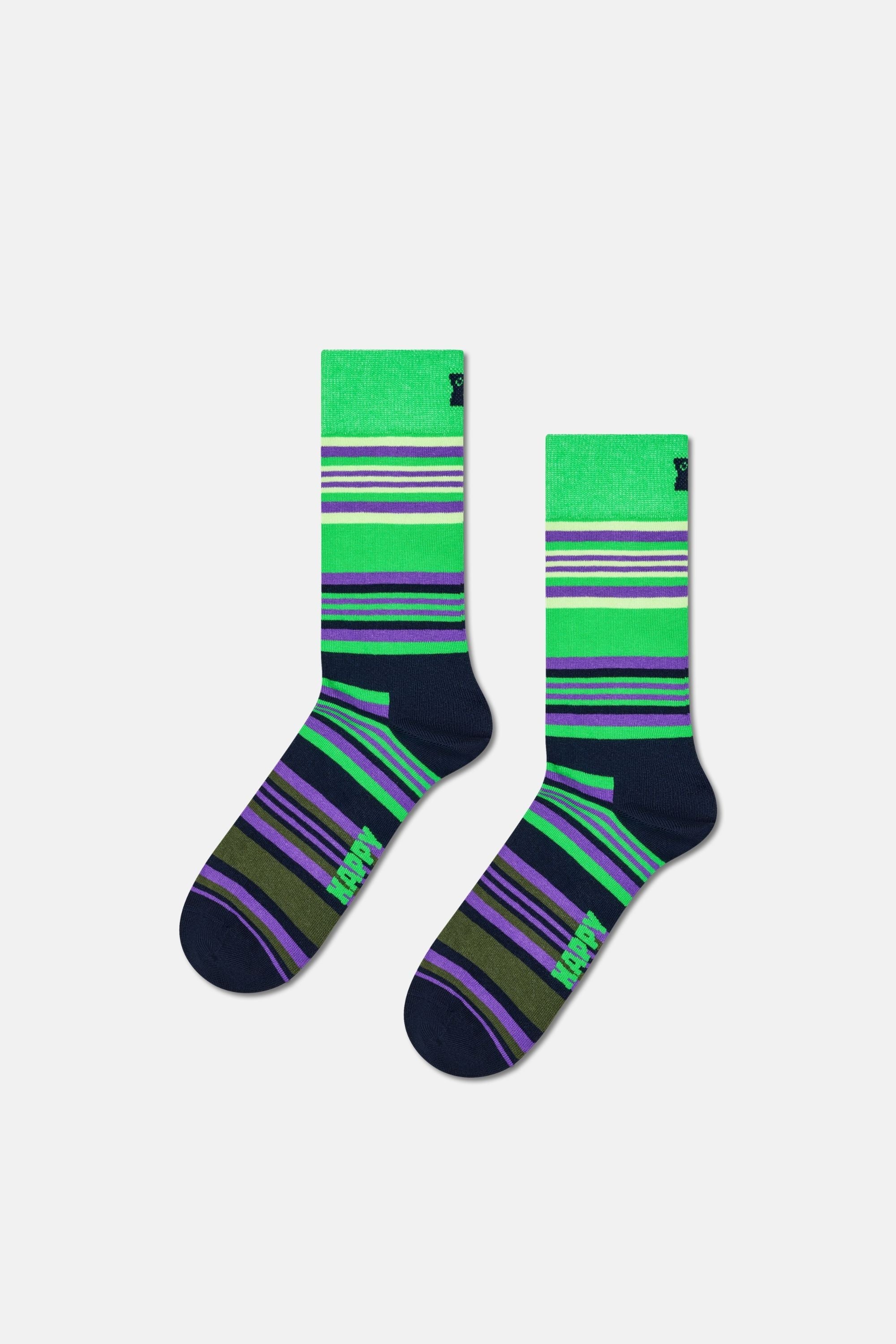 Happy Socks - Çok Renkli Çizgi Desenli 3Lü Pamuklu Çorap Seti