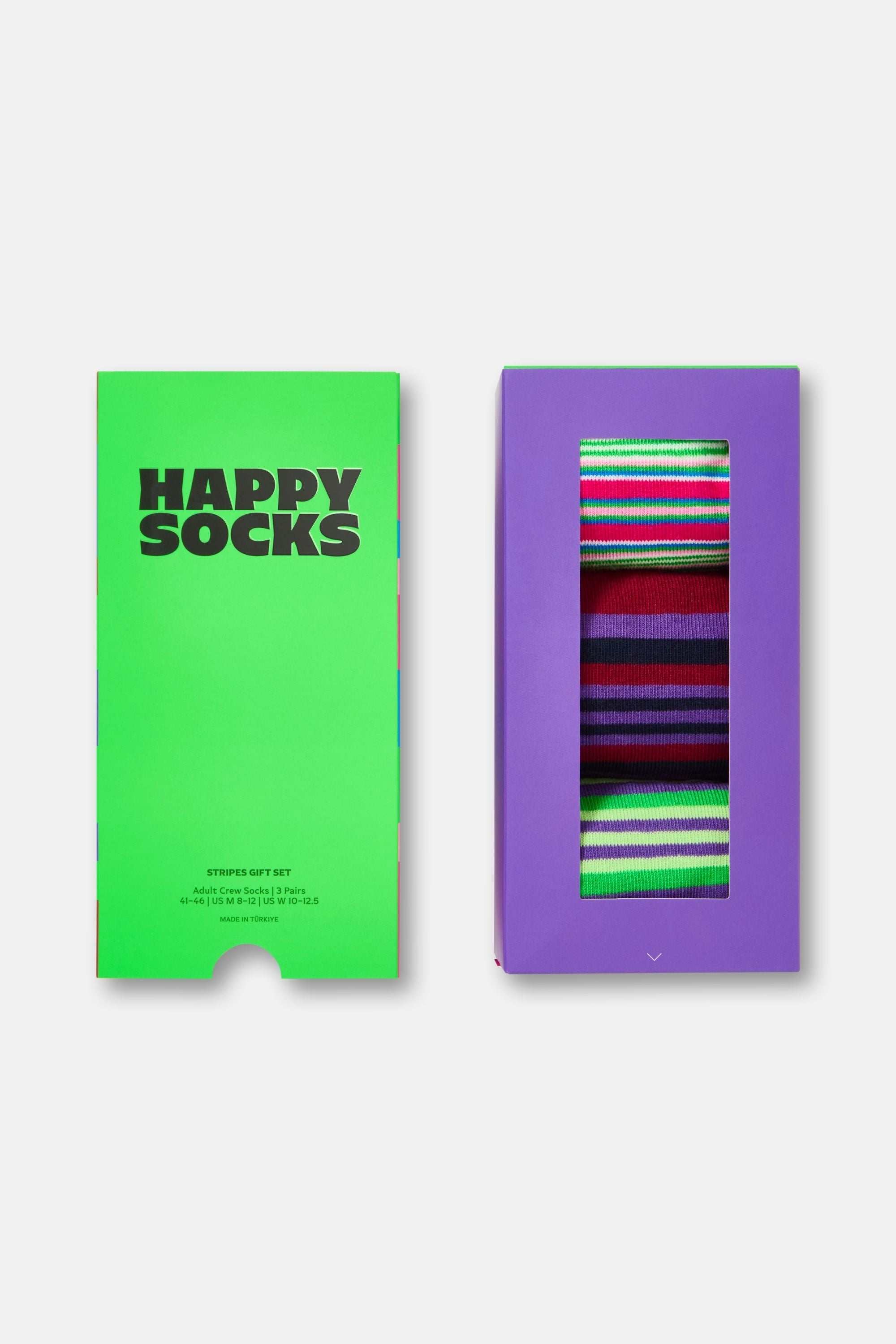 Happy Socks - Çok Renkli Çizgi Desenli 3Lü Pamuklu Çorap Seti