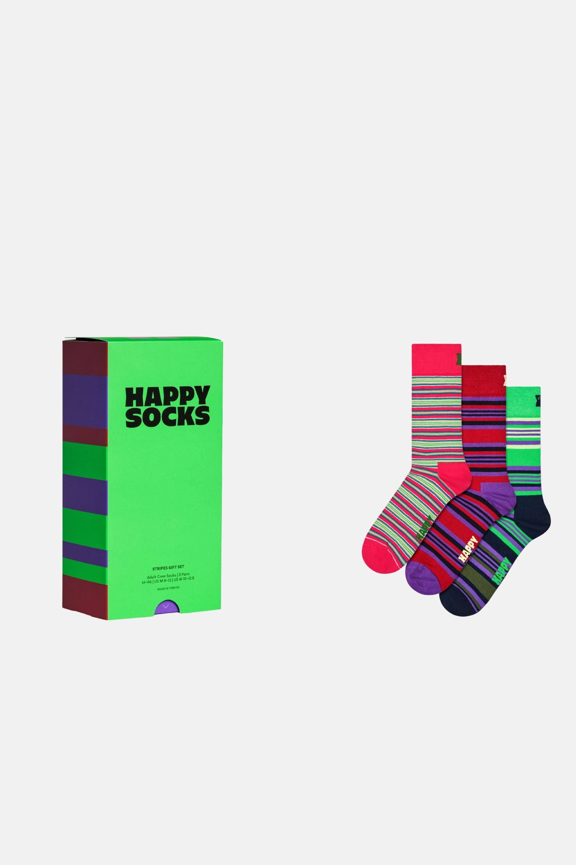 Happy Socks - Çok Renkli Çizgi Desenli 3Lü Pamuklu Çorap Seti