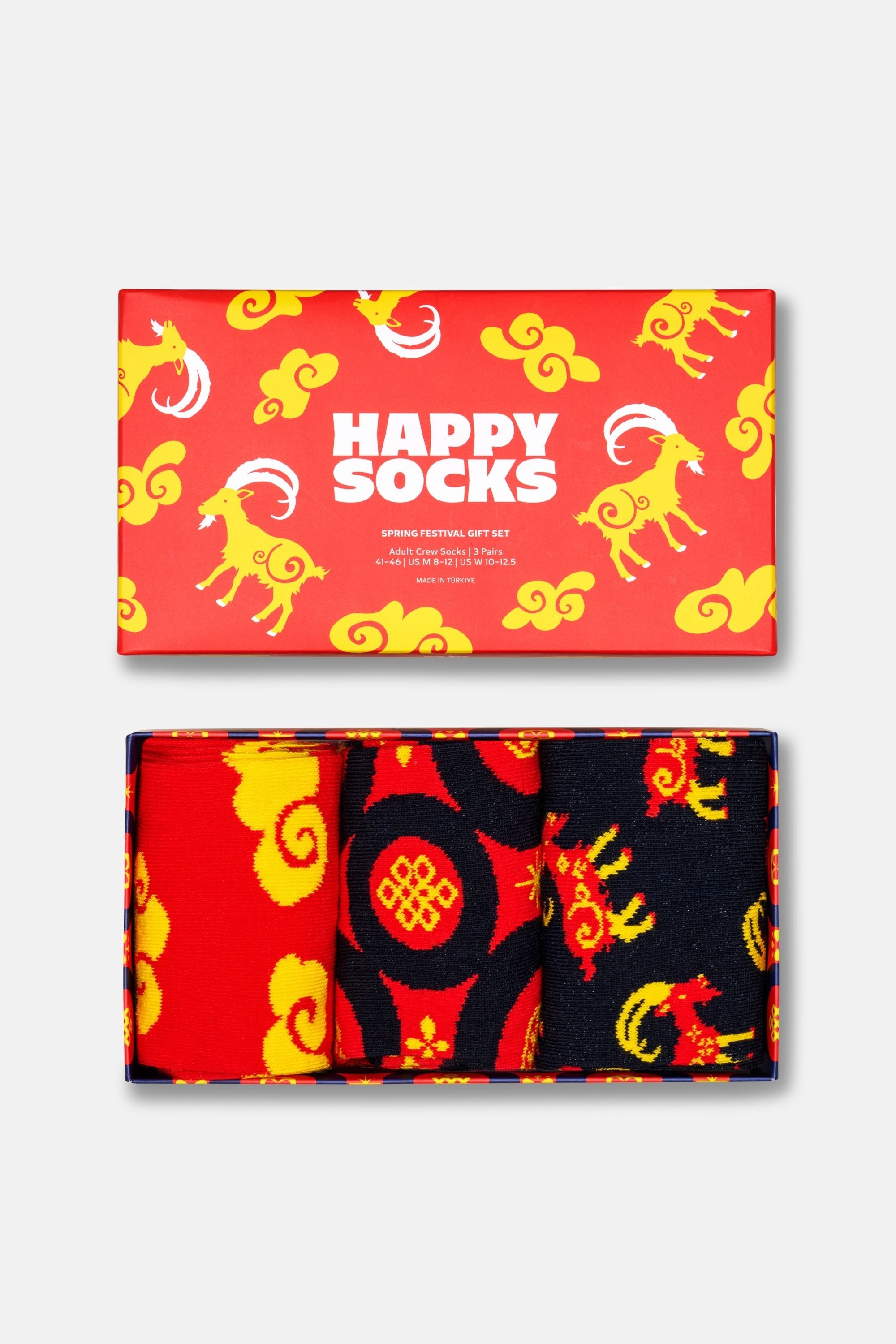 Happy Socks - Kırmızı Boğa Desenli 3Lü Pamuklu Çorap Seti
