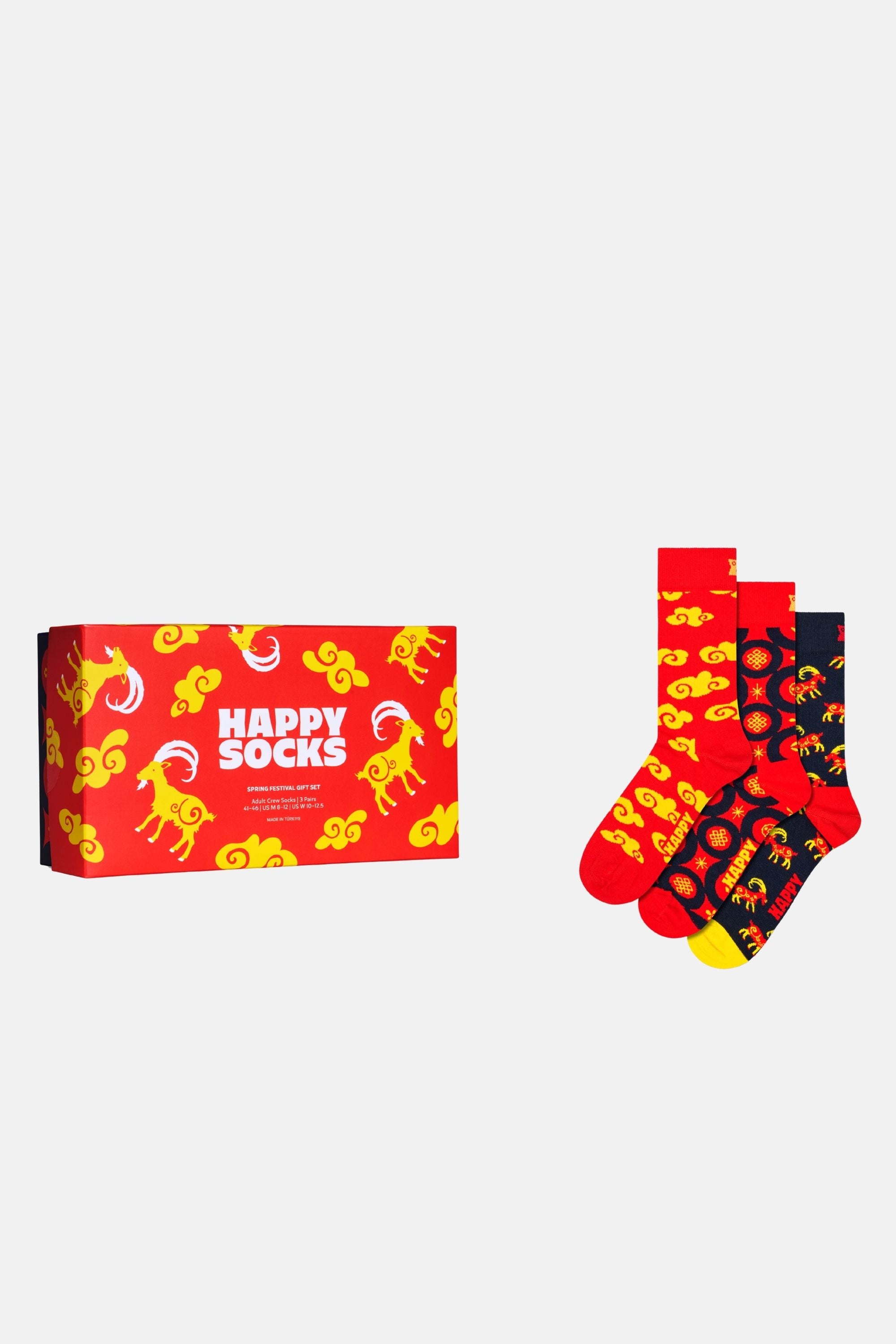 Happy Socks - Kırmızı Boğa Desenli 3Lü Pamuklu Çorap Seti