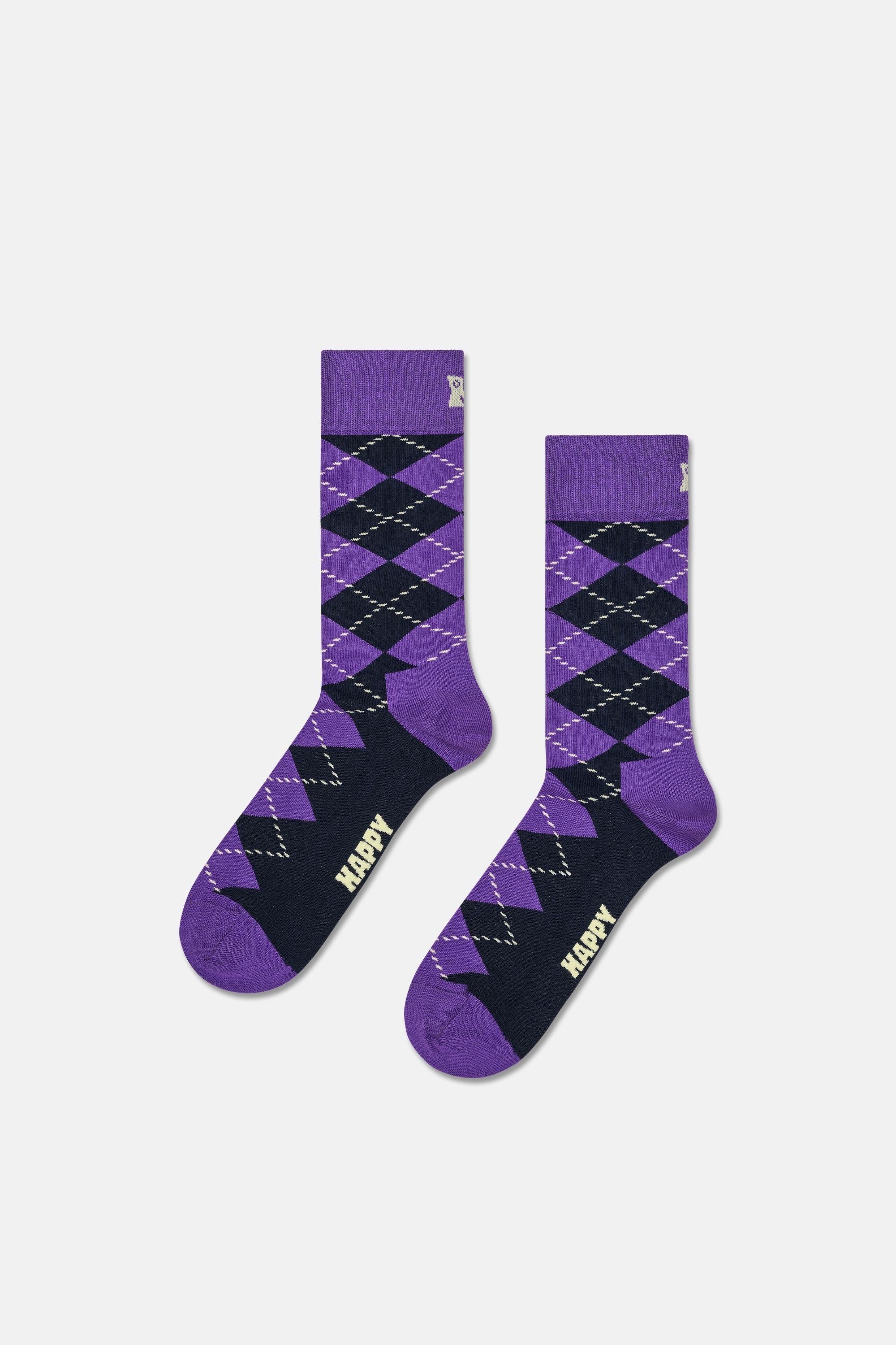 Happy Socks - Çok Renkli Kare Desenli 3Lü Pamuklu Çorap Seti