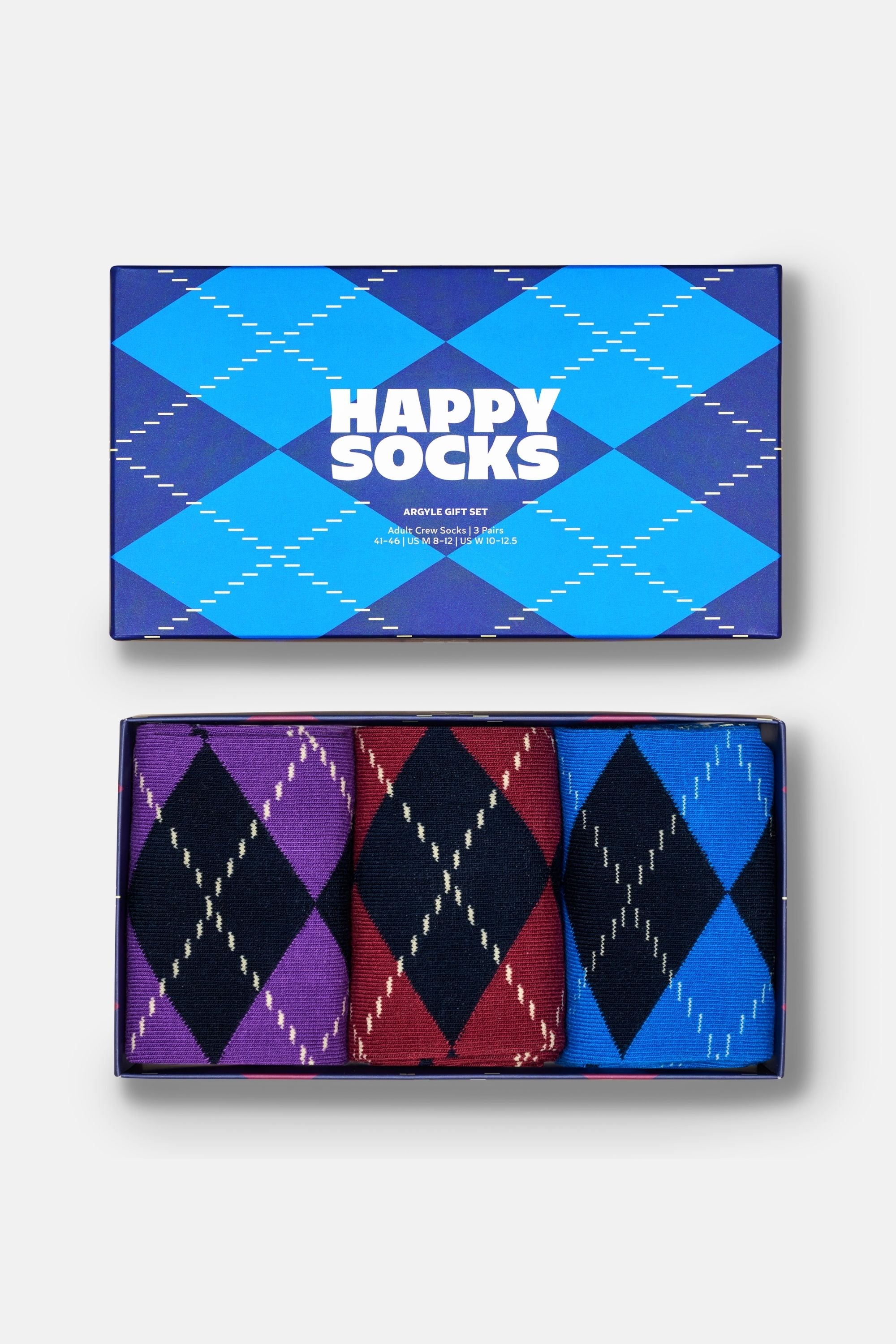 Happy Socks - Çok Renkli Kare Desenli 3Lü Pamuklu Çorap Seti