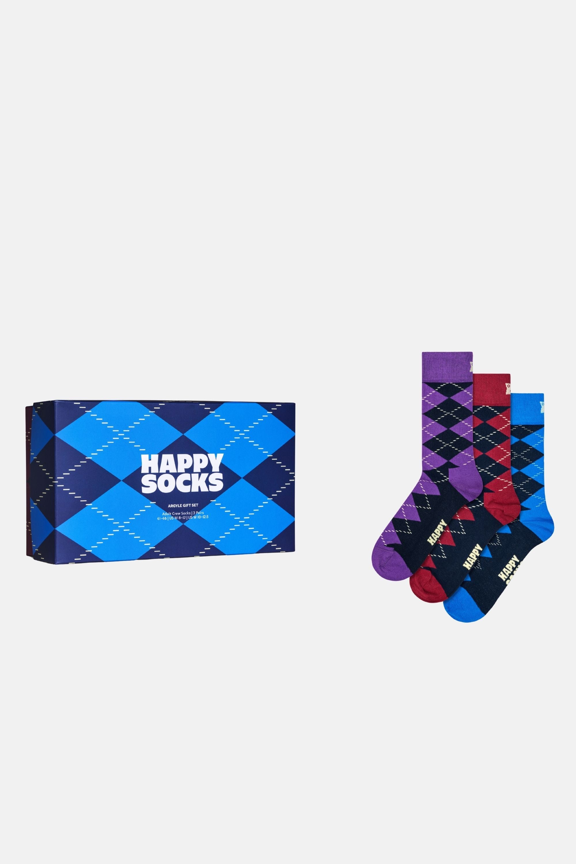 Happy Socks - Çok Renkli Kare Desenli 3Lü Pamuklu Çorap Seti