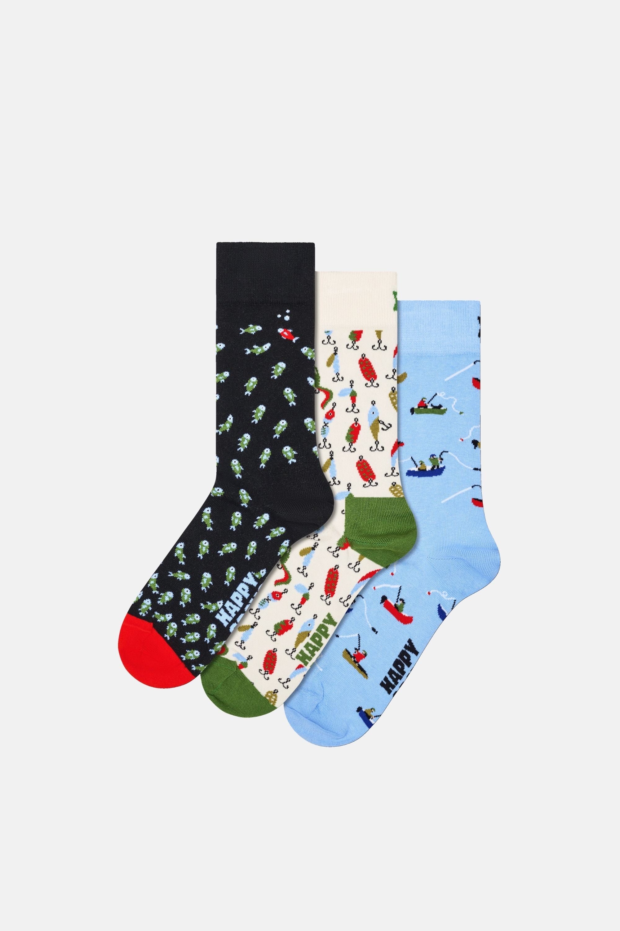 Happy Socks - Çok Renkli Balık Desenli 3Lü Pamuklu Çorap Seti