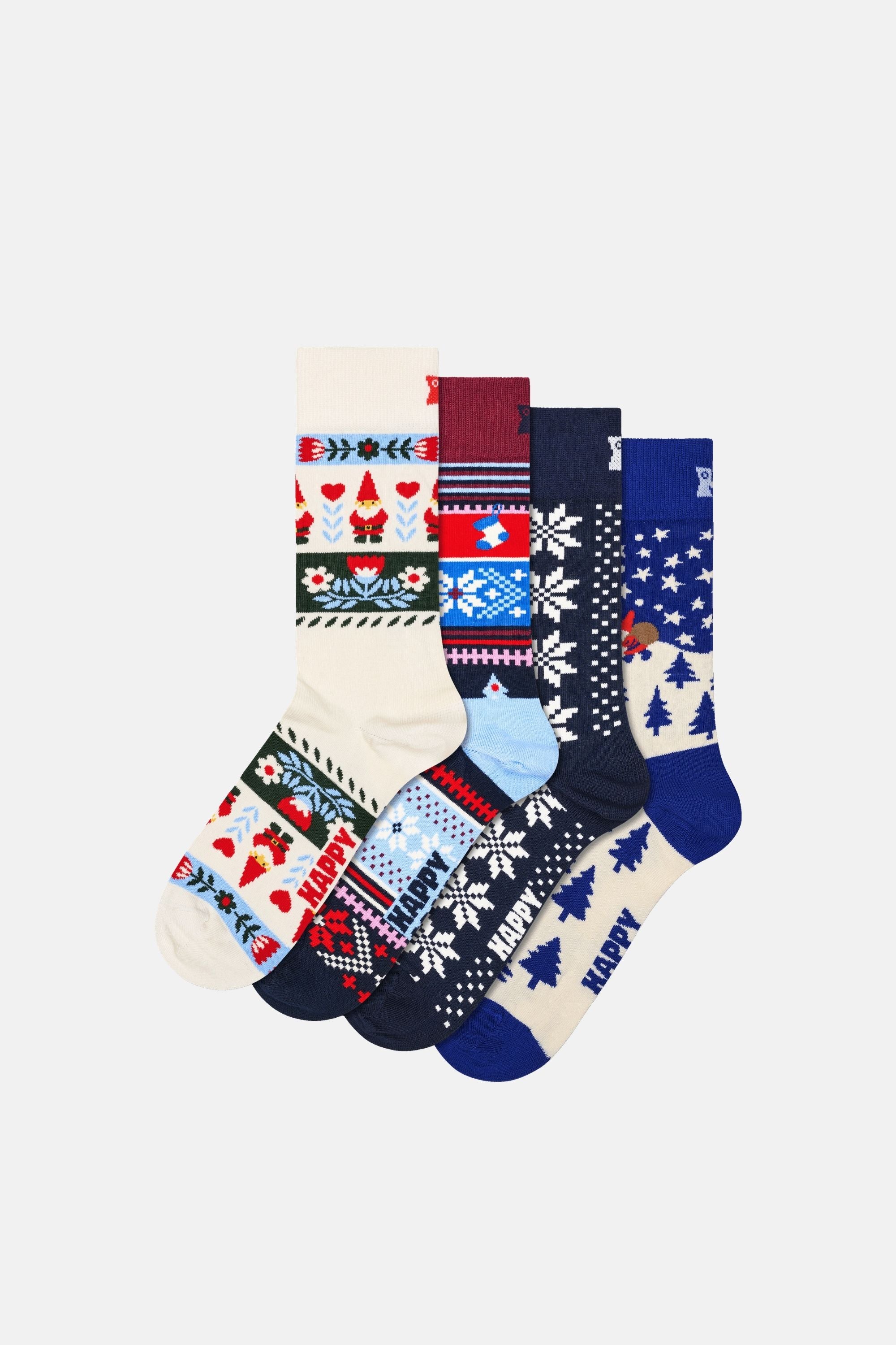 Happy Socks - Çok Renkli Kutlama Desenli 4Lü Pamuklu Çorap Seti