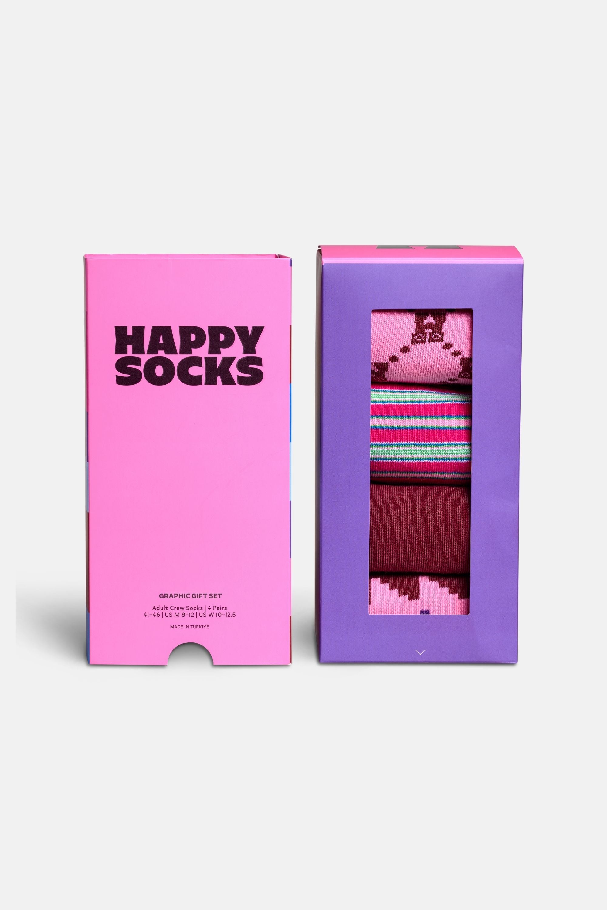 Happy Socks - Pembe Karışık Desenli 4Lü Pamuklu Çorap Seti