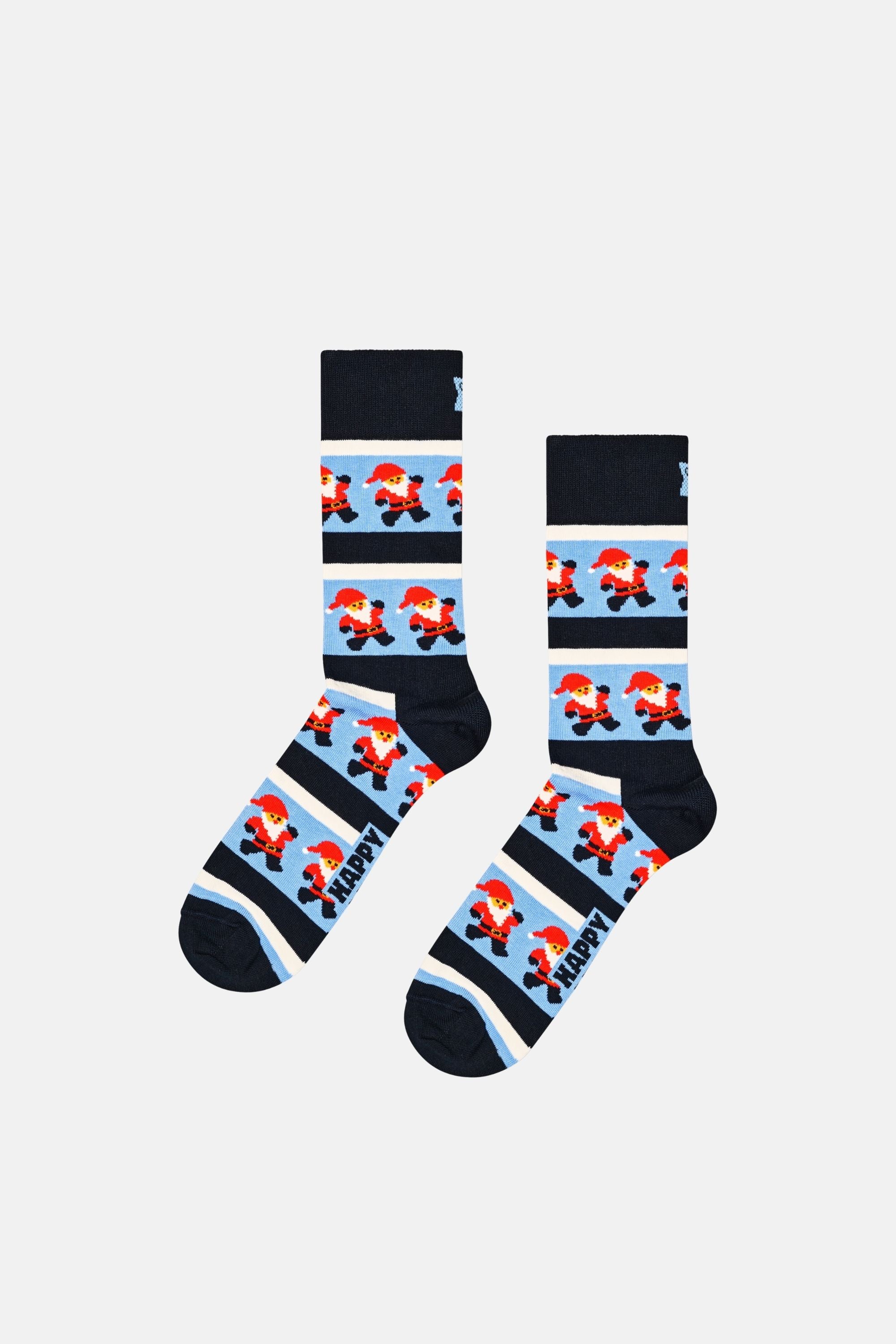 Happy Socks - Lacivert Noel Baba Ve Çizgili Pamuklu Çorap
