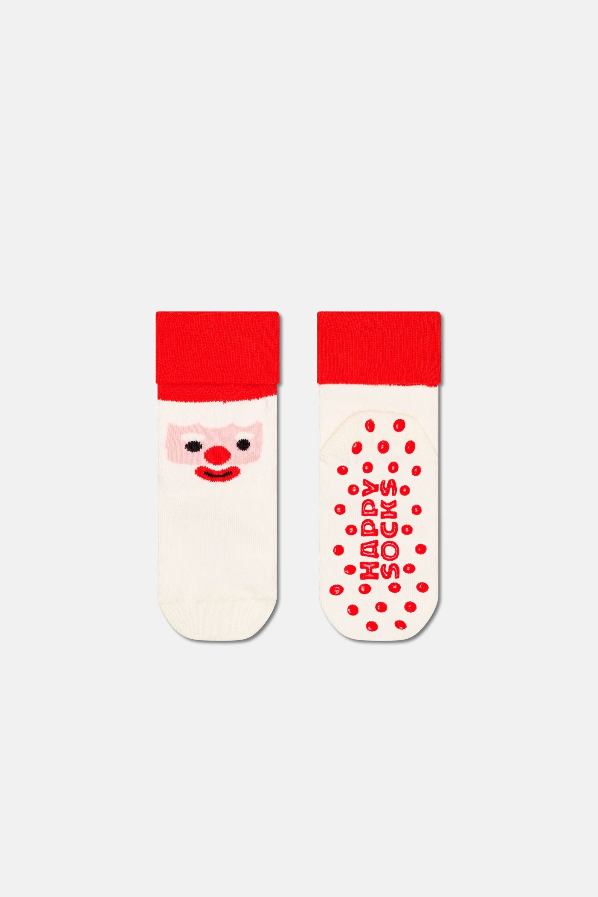 Happy Socks - Beyaz Noel Baba Desenli Kaydırmaz Çocuk Pamuklu Çorap