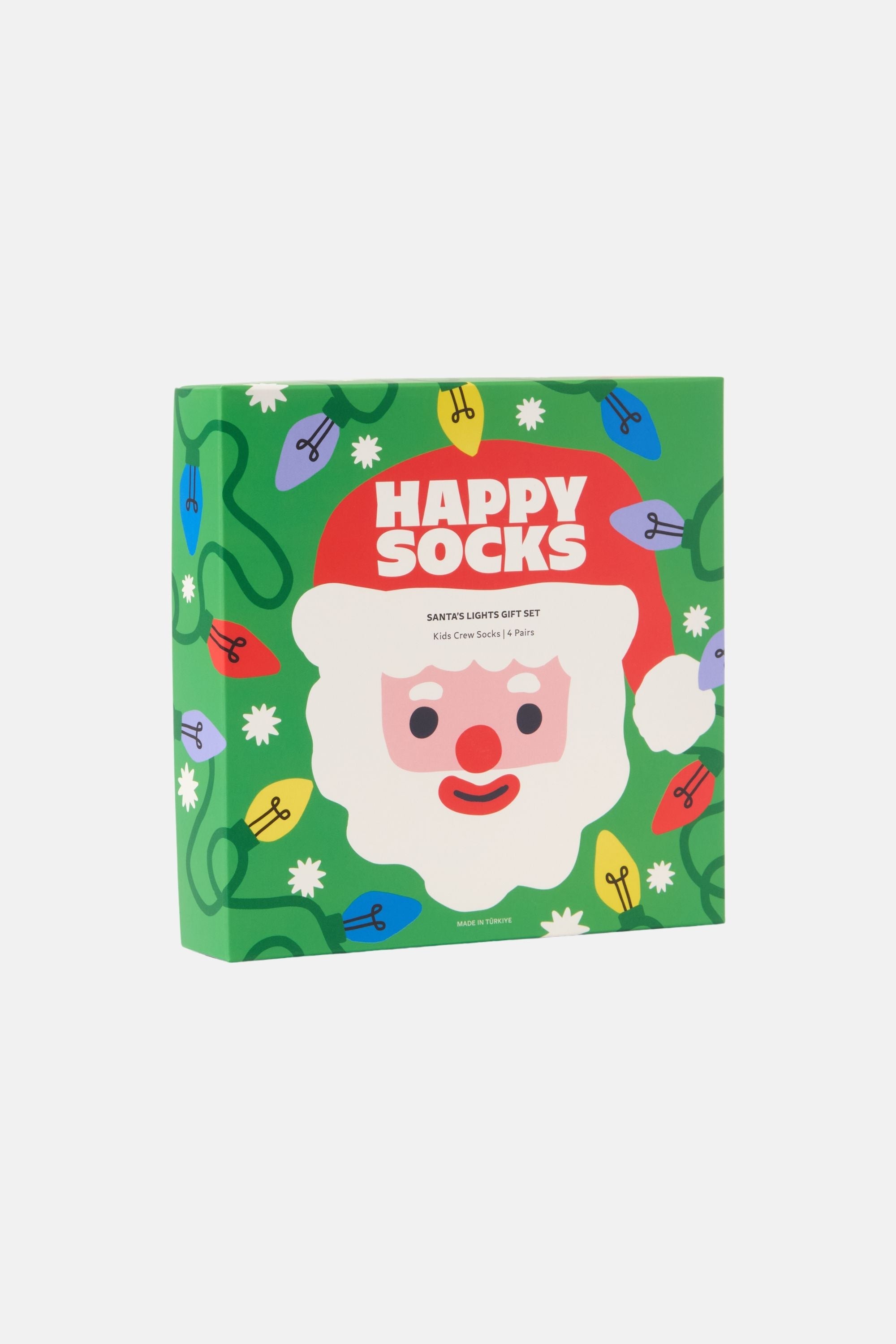 Happy Socks - Beyaz 4Lü Noel Baba Ve Işık Desenli Çocuk Pamuklu Çorap Seti