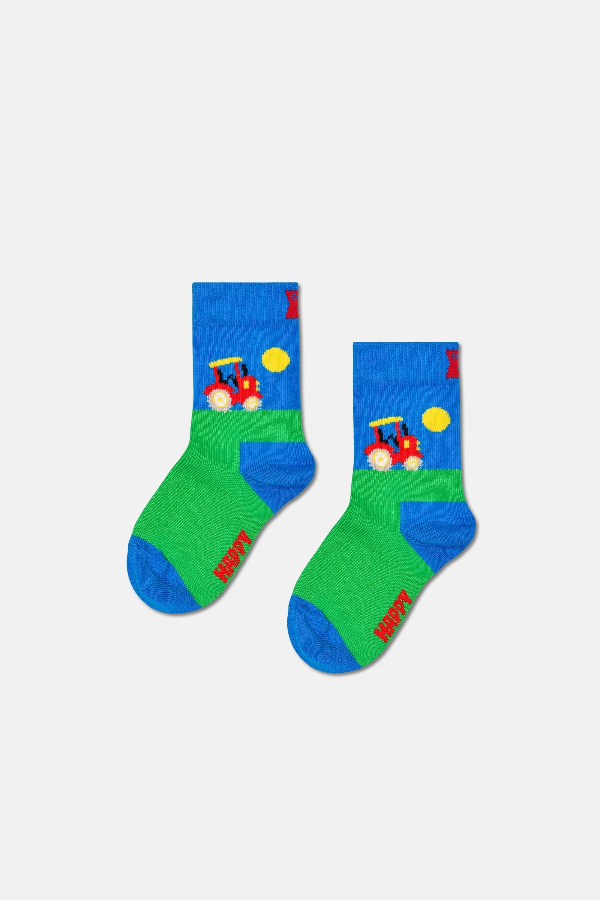 Happy Socks - Mavi 4Lü Traktör Ve Kamyon Desenli Çocuk Pamuklu Çorap Seti