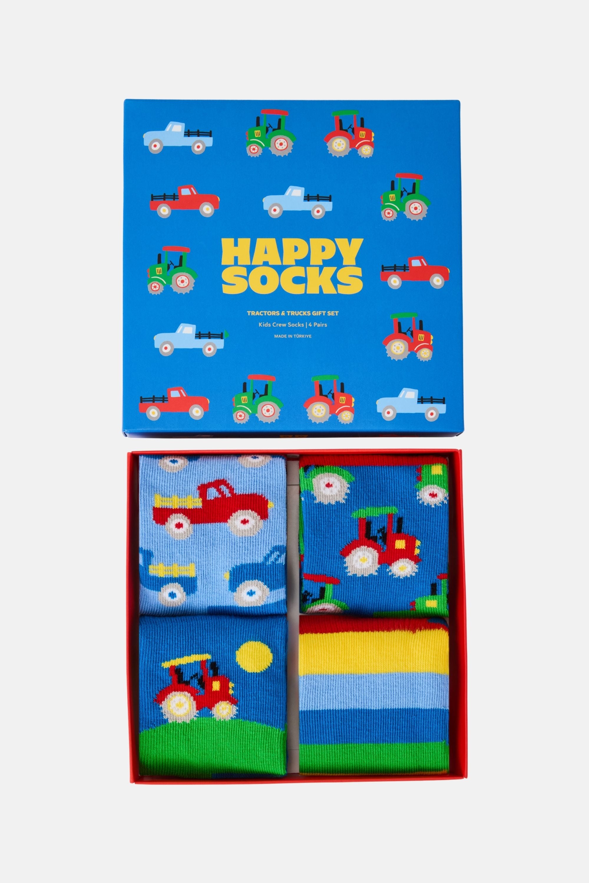 Happy Socks - Mavi 4Lü Traktör Ve Kamyon Desenli Çocuk Pamuklu Çorap Seti