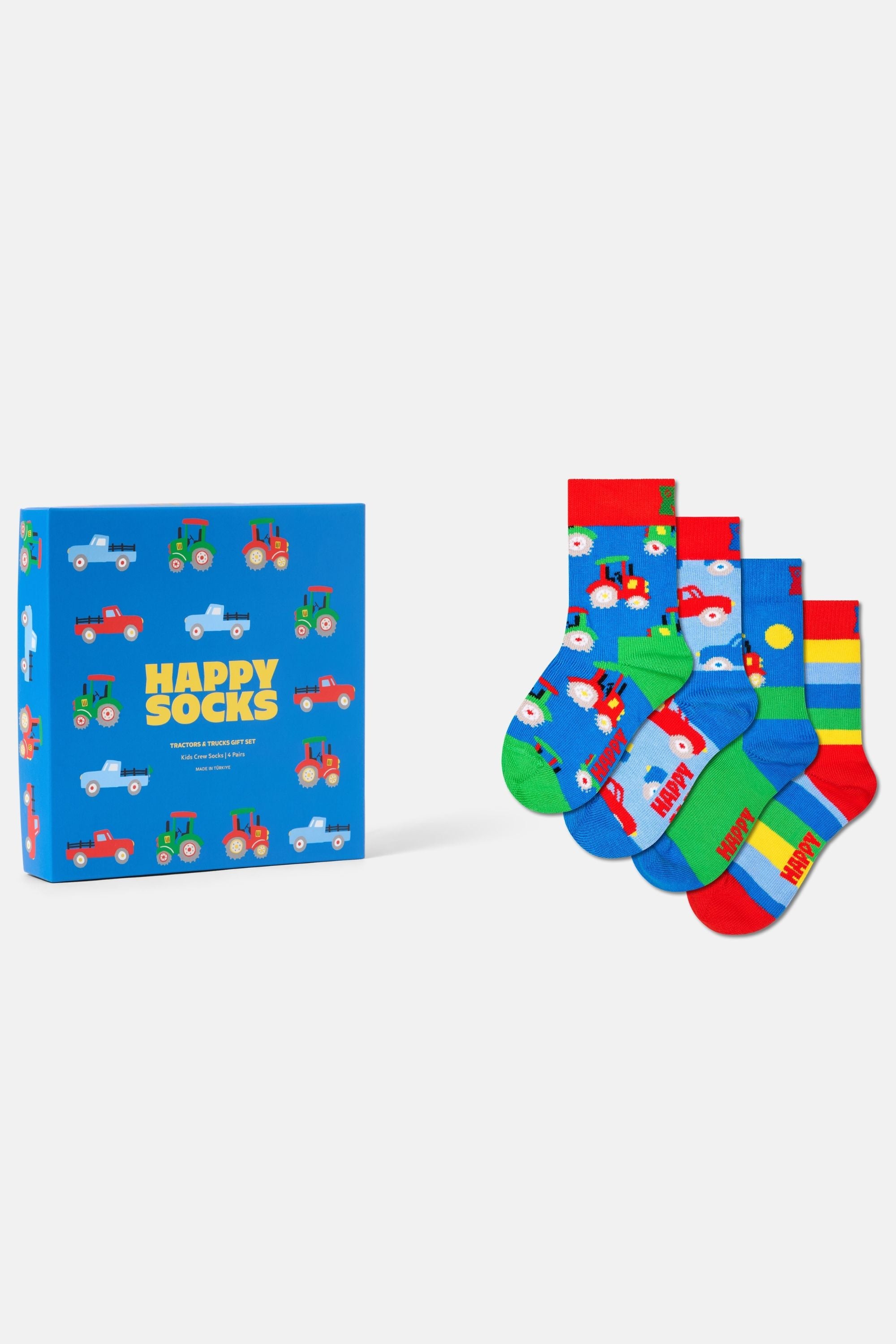 Happy Socks - Mavi 4Lü Traktör Ve Kamyon Desenli Çocuk Pamuklu Çorap Seti