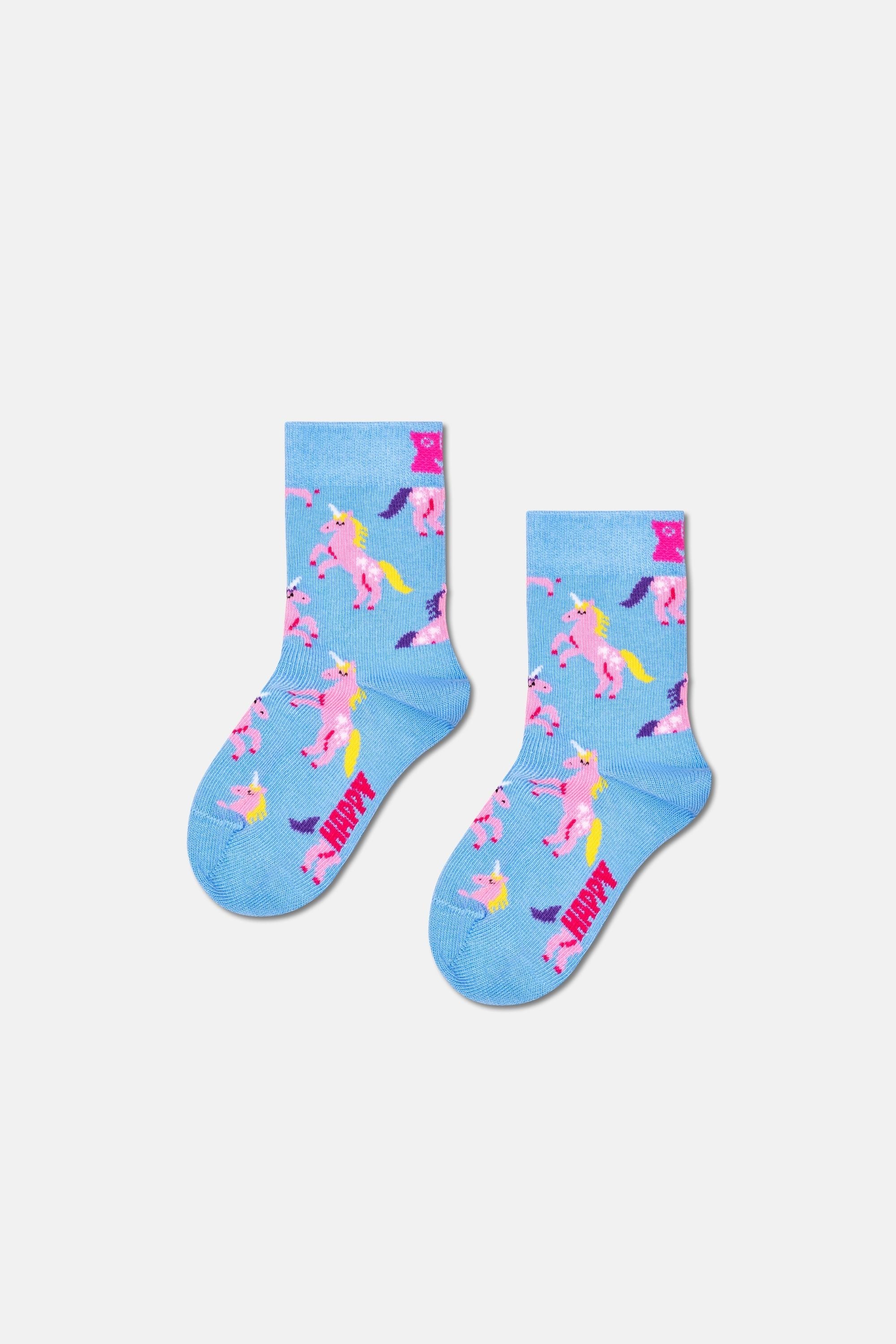 Happy Socks - Çok Renkli 4Lü Unicorn Desenli Çocuk Pamuklu Çorap Seti