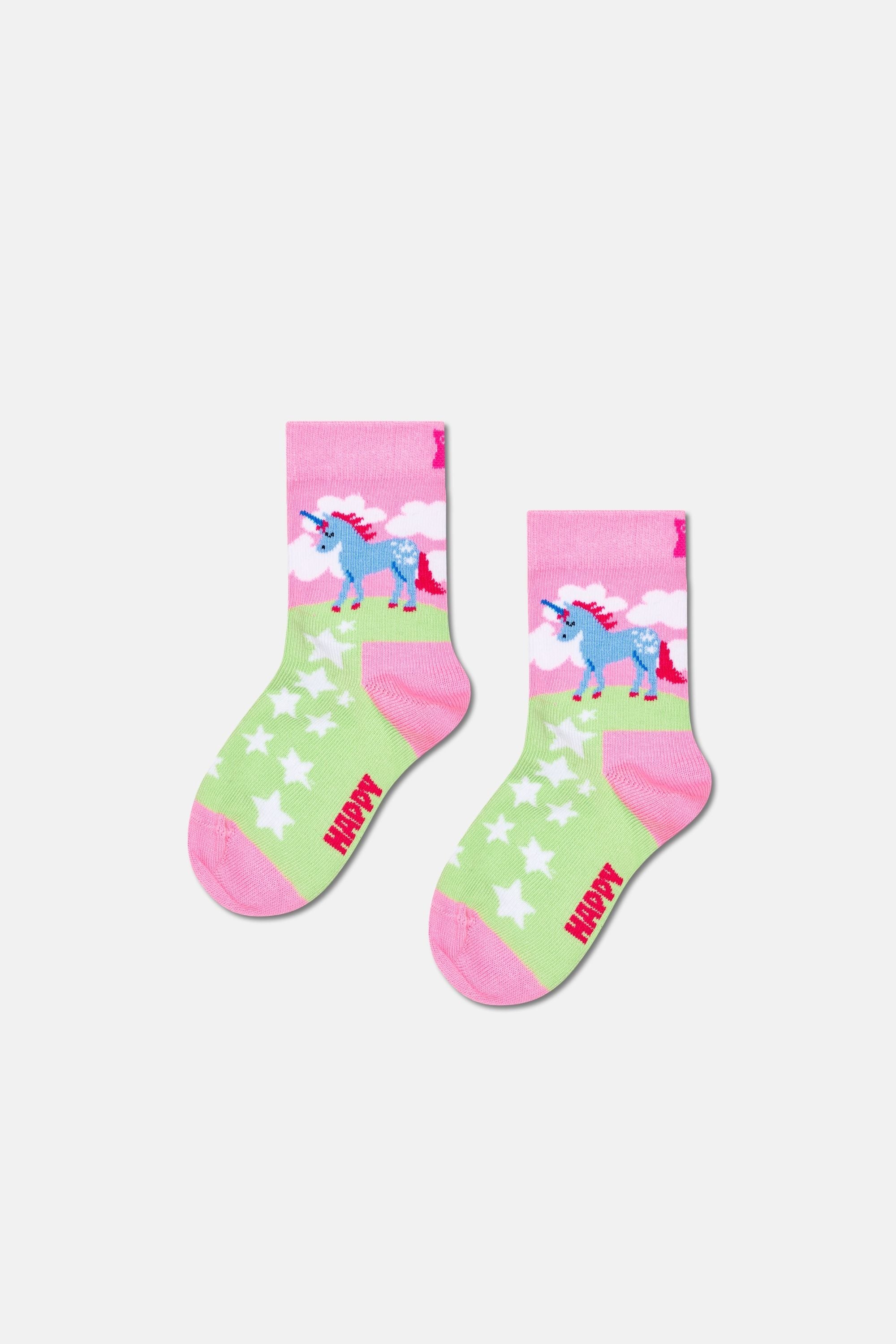Happy Socks - Çok Renkli 4Lü Unicorn Desenli Çocuk Pamuklu Çorap Seti