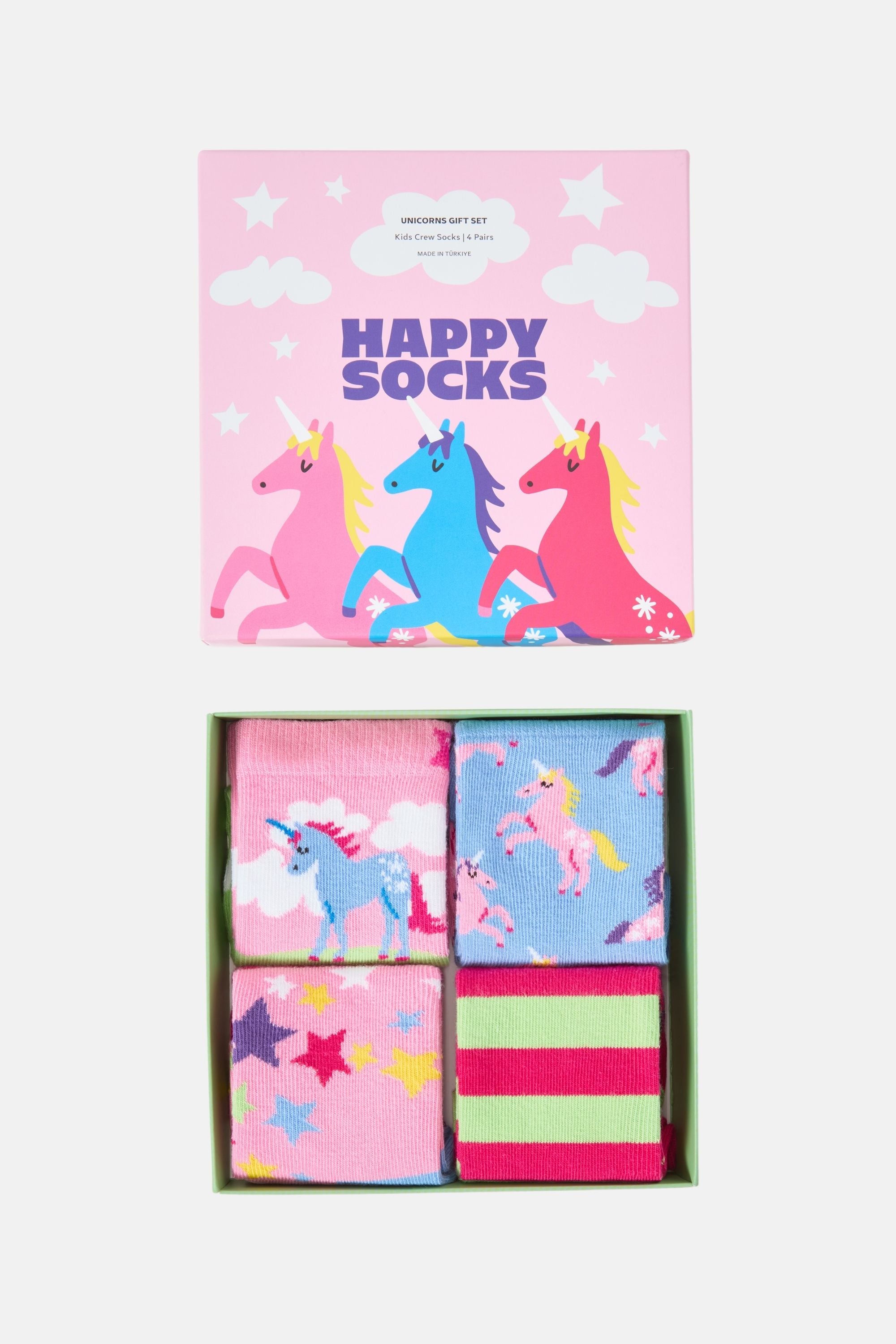 Happy Socks - Çok Renkli 4Lü Unicorn Desenli Çocuk Pamuklu Çorap Seti