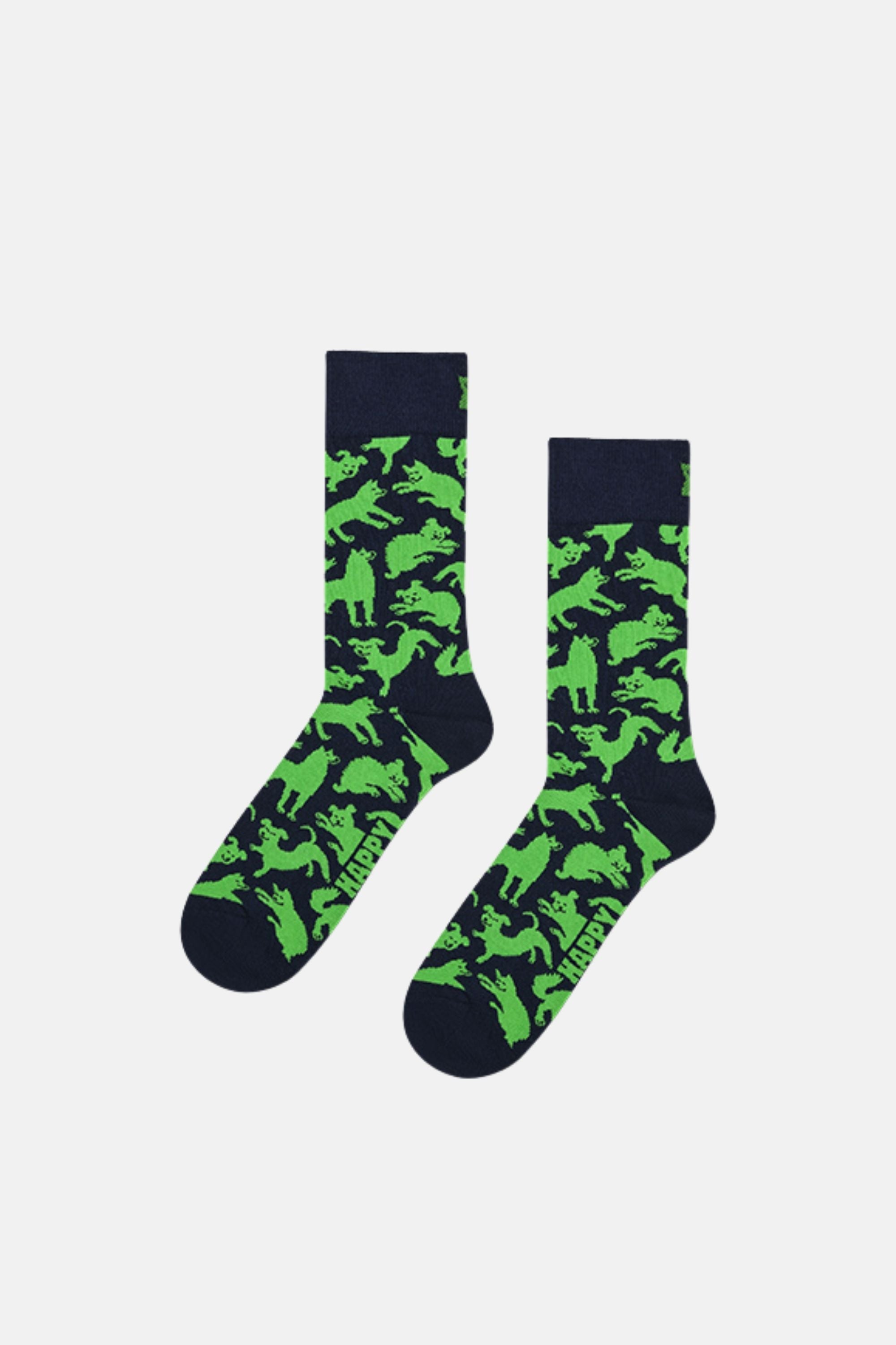 Happy Socks - Lacivert Köpek Desenli Lacivert Pamuklu Çorap