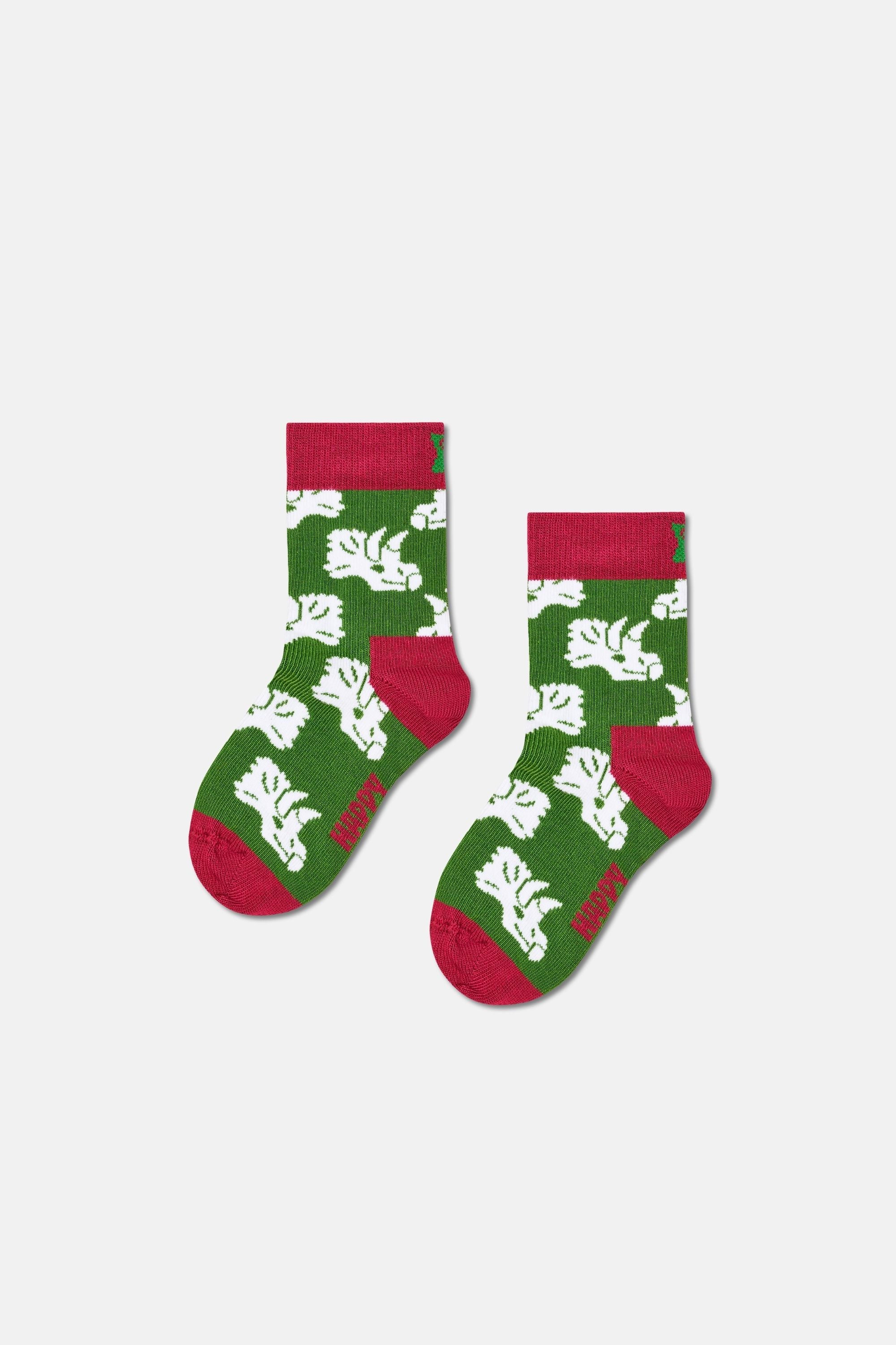 Happy Socks - Yeşil 4Lü Dinozor Desenli Çocuk Pamuklu Çorap Seti