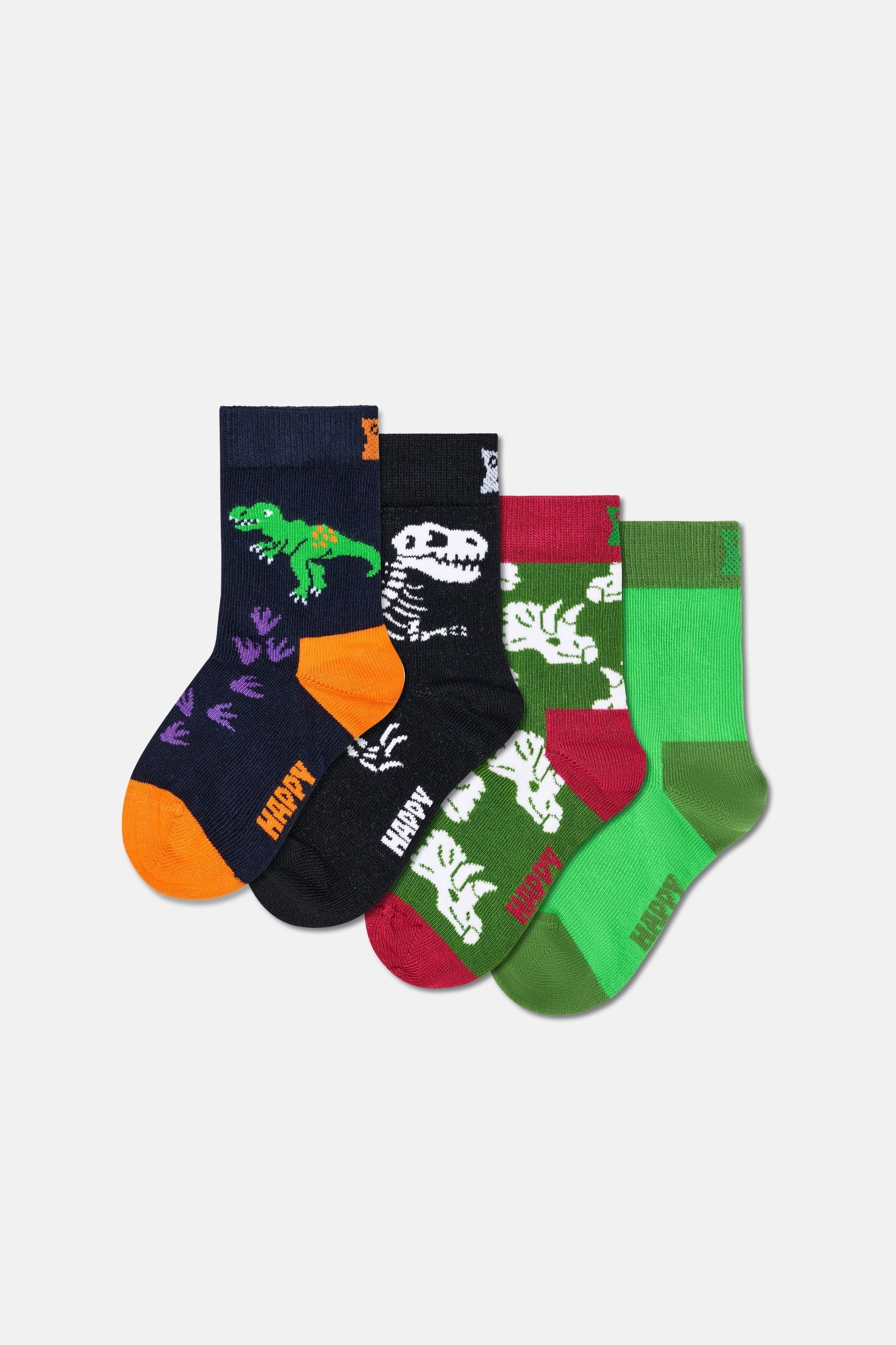 Happy Socks - Yeşil 4Lü Dinozor Desenli Çocuk Pamuklu Çorap Seti