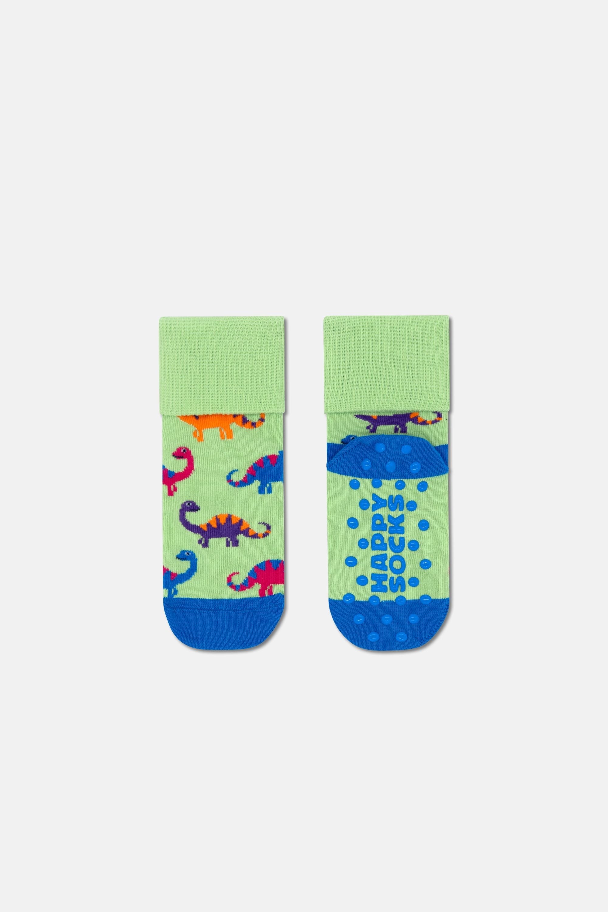 Happy Socks - Çok Renkli 4Lü Dinozor Ve Traktör Desenli Kaydırmaz Çocuk Pamuklu Çorap Seti