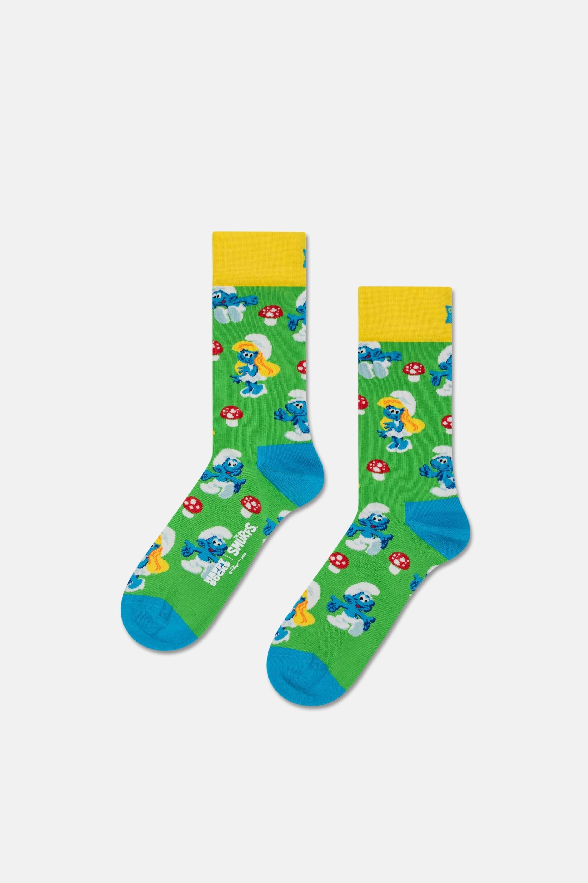 Happy Socks - Yeşil Şirinler Mantar Desenli Pamuklu Çorap