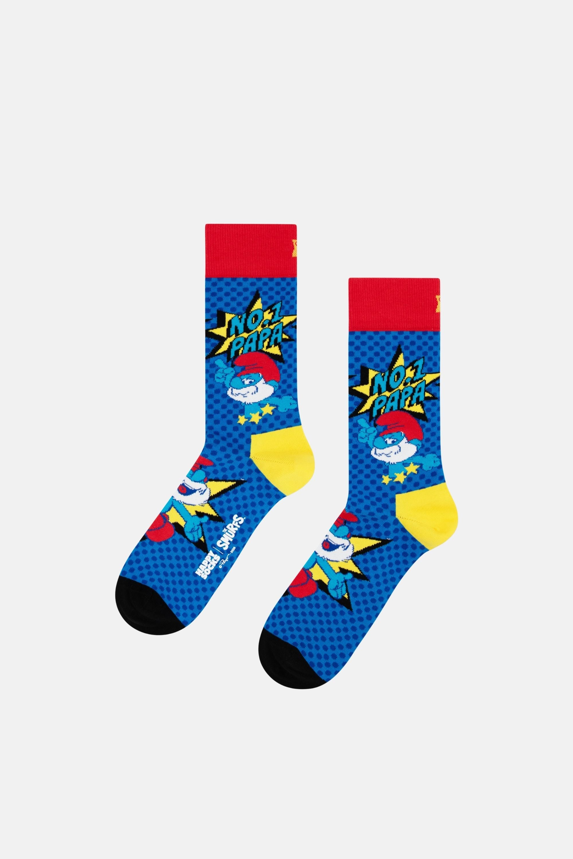 Happy Socks - Mavi 2Li No. 1 Papa Şirinler Desenli Pamuklu Çorap Seti