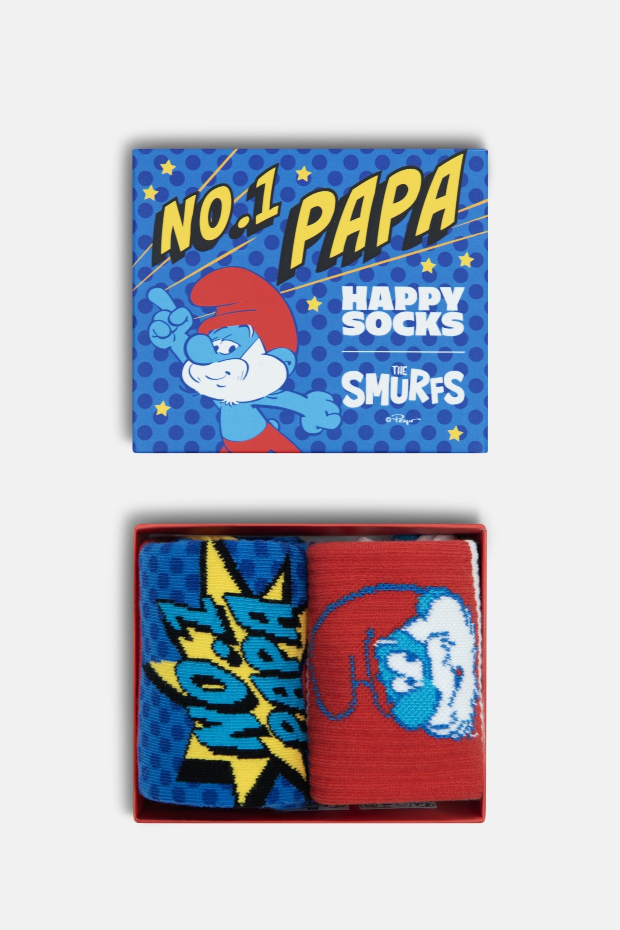 Happy Socks - Mavi 2Li No. 1 Papa Şirinler Desenli Pamuklu Çorap Seti