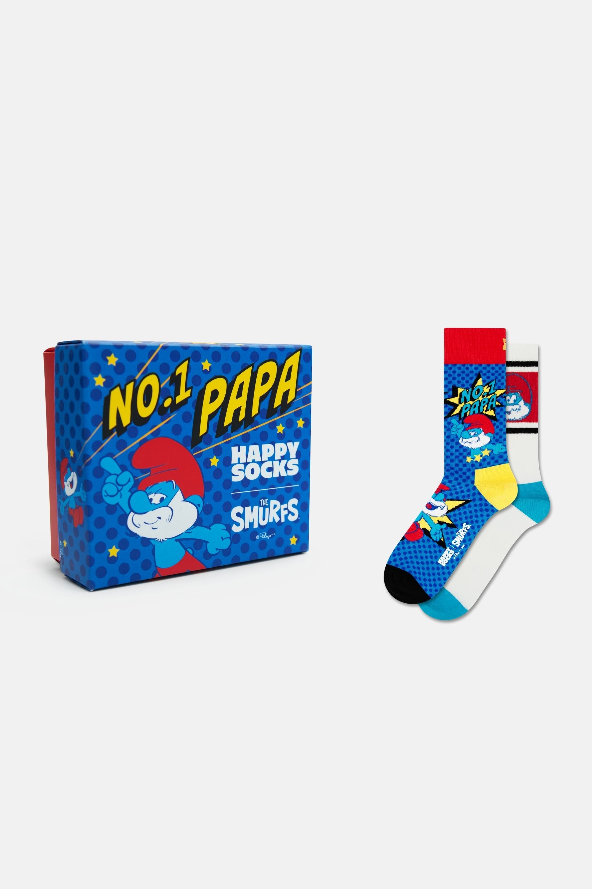 Happy Socks - Mavi 2Li No. 1 Papa Şirinler Desenli Pamuklu Çorap Seti