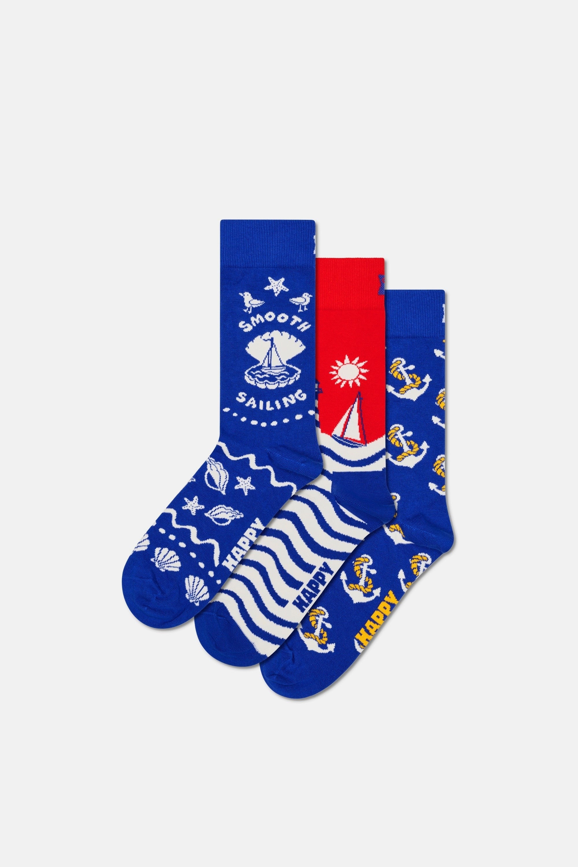 Happy Socks - Çok Renkli Sahil Temalı Pamuklu 3Lü Çorap Seti