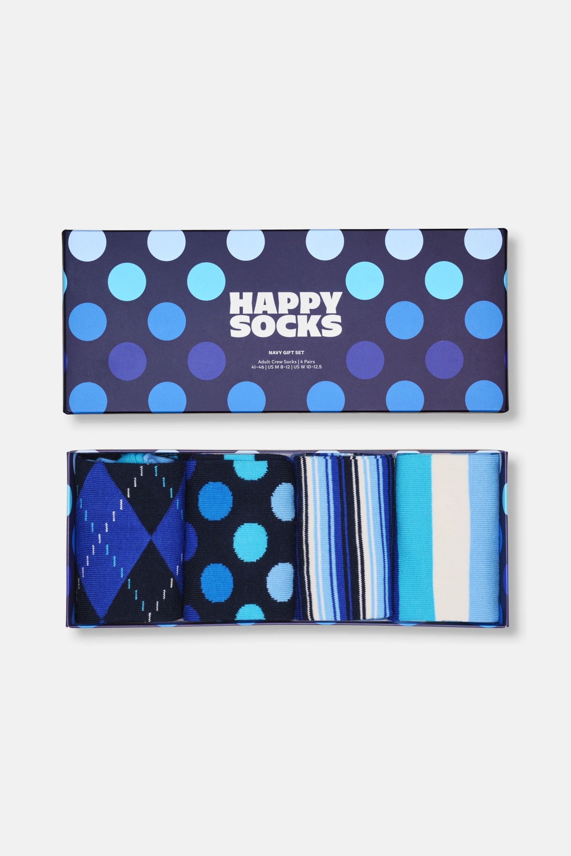 Happy Socks - Mavi Karışık Desenli Pamuklu 4Lü Çorap Seti