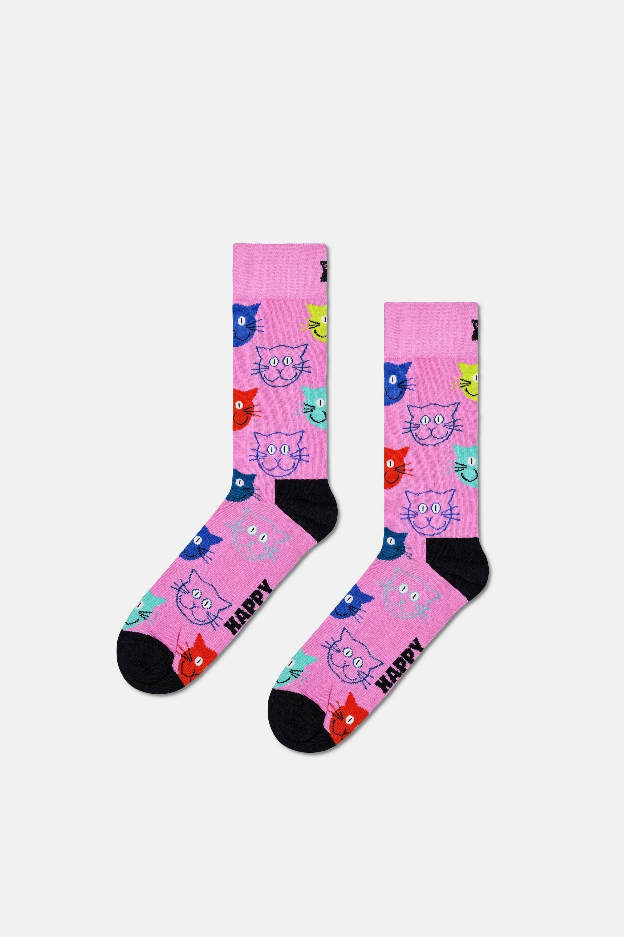 Happy Socks - Çok Renkli Kedi Desenli Pamuklu 3Lü Çorap Seti