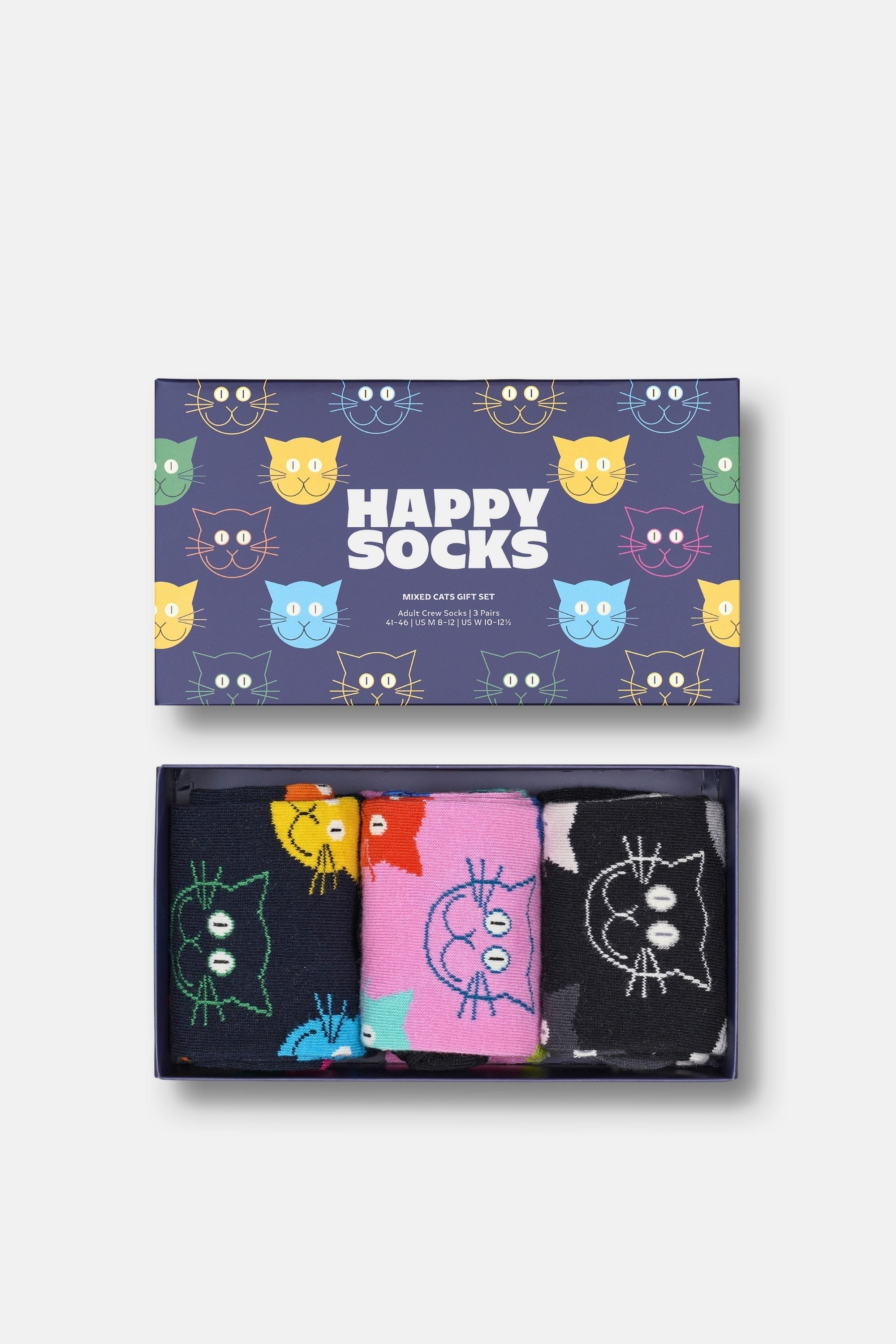 Happy Socks - Çok Renkli Kedi Desenli Pamuklu 3Lü Çorap Seti